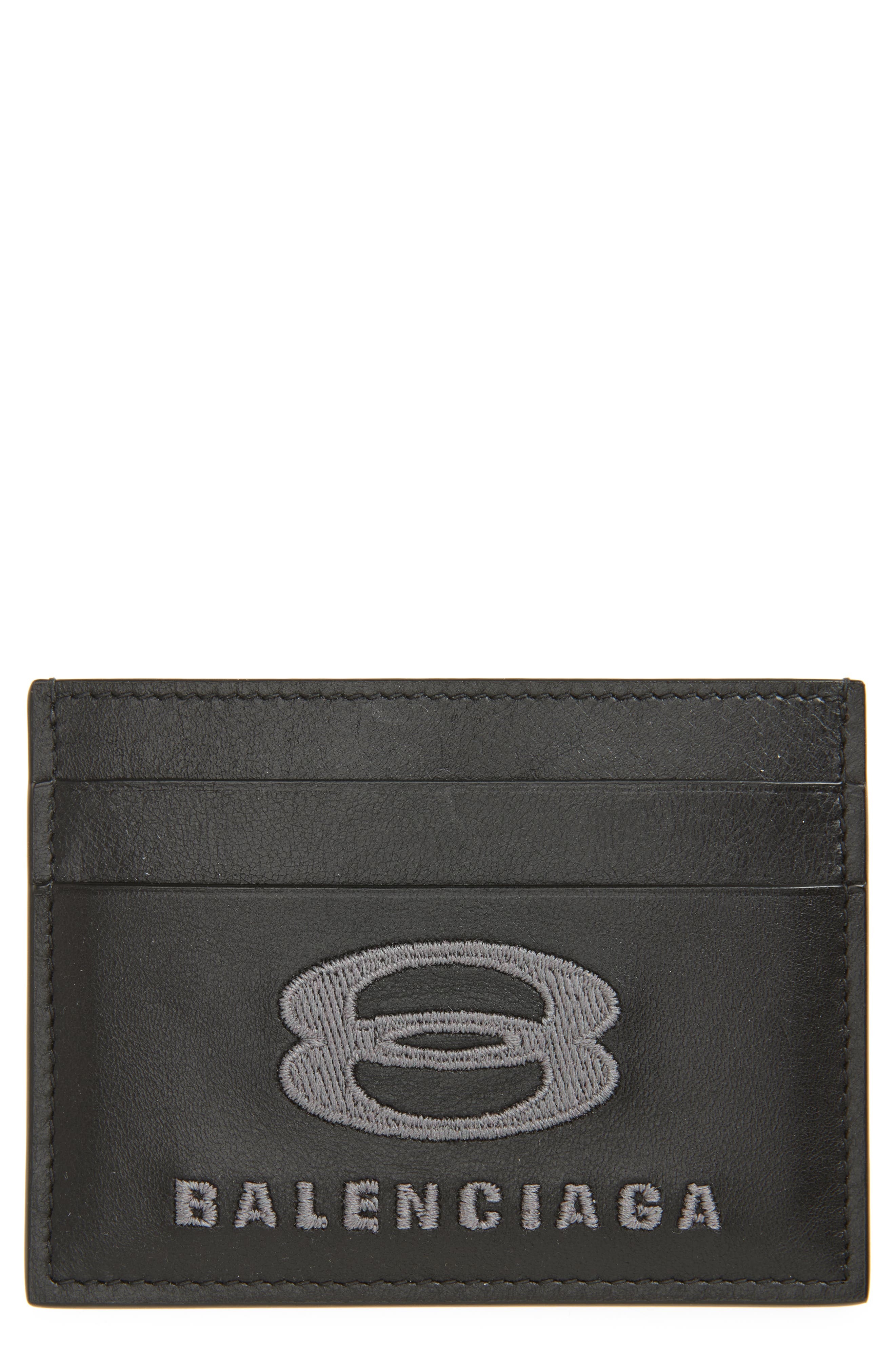 Balenciaga Unity Leather Card Holder in Black at Nordstrom - 1