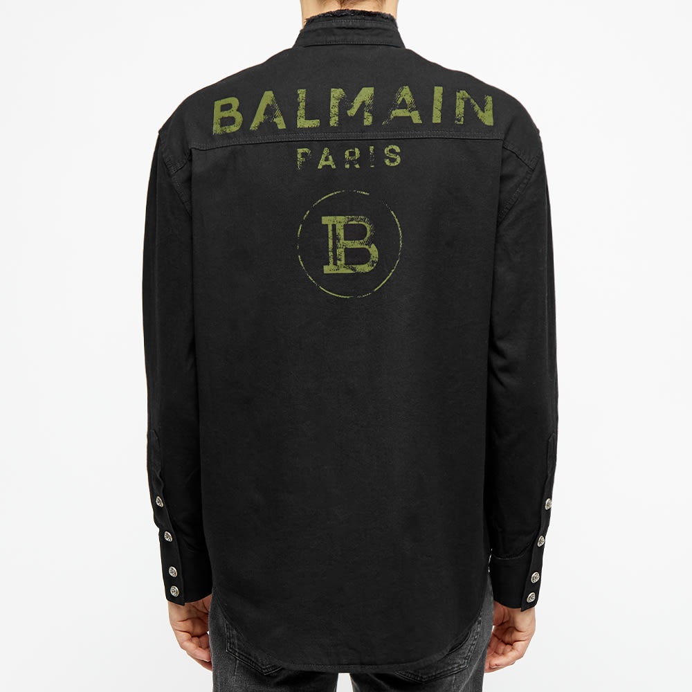 Balmain Back Paris Logo Print Denim Shirt - 5