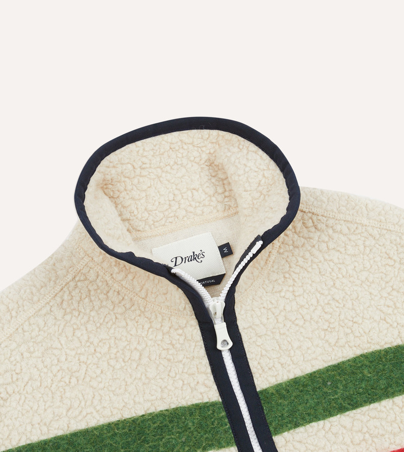 Ecru Stripe Boucle Wool Zip Fleece Vest 3