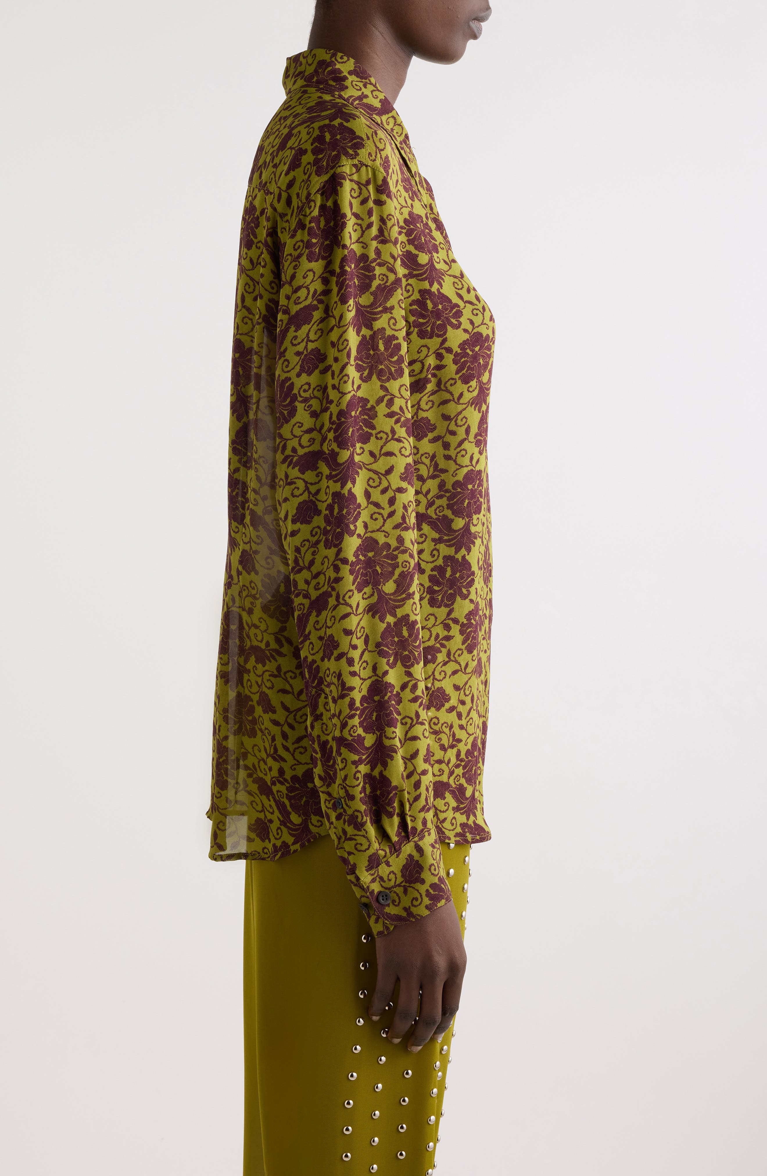 Dries Van Noten Chowy Floral Button-Up Shirt in Olive at Nordstrom - 4