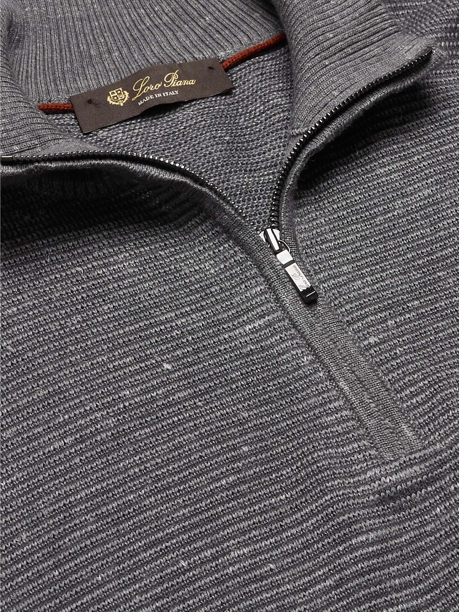 Slim-Fit Ribbed Silk, Cashmere and Linen-Blend Half-Zip Sweater - 6