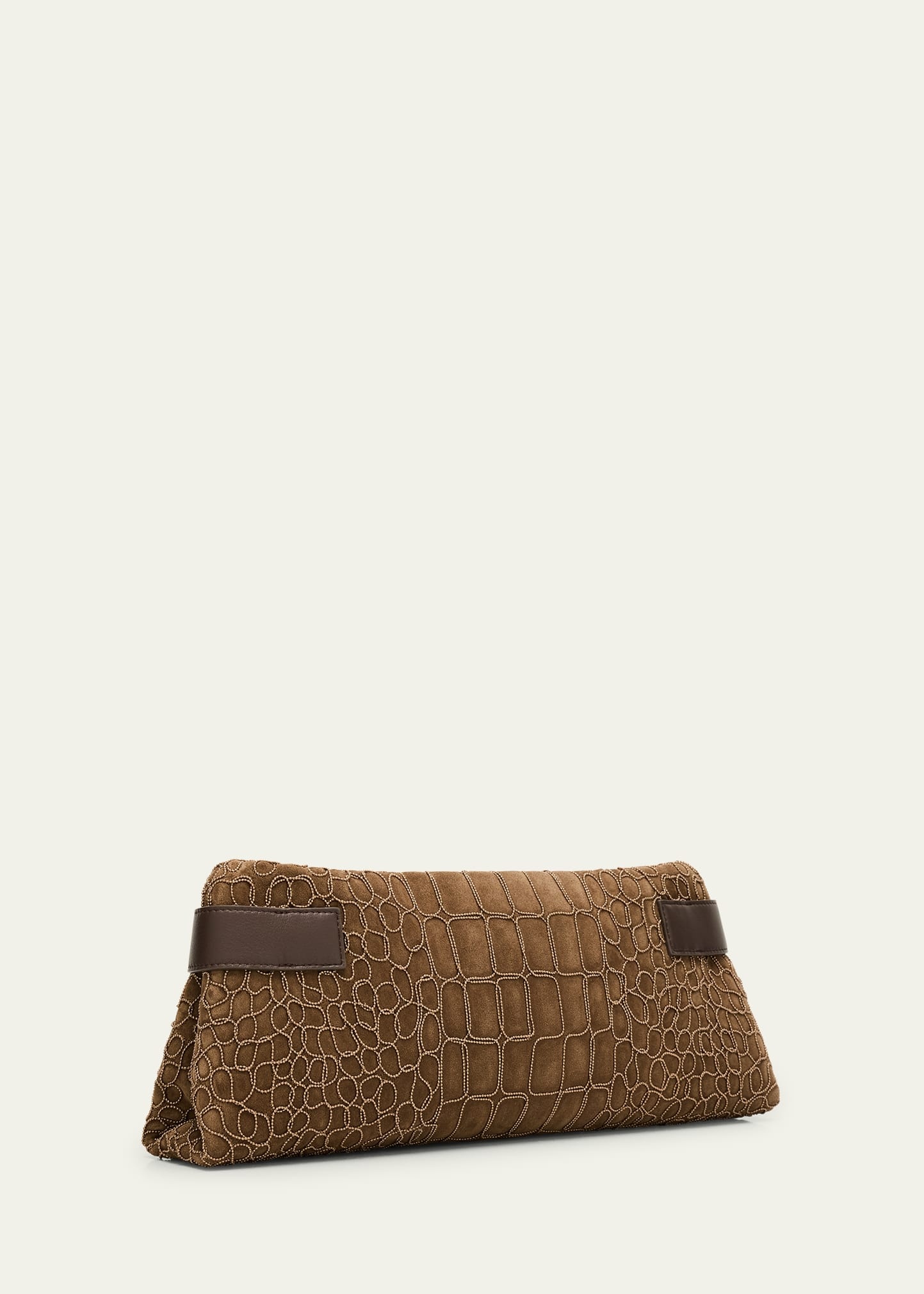 Essense Bead-Embroidered Suede Clutch Bag - 3