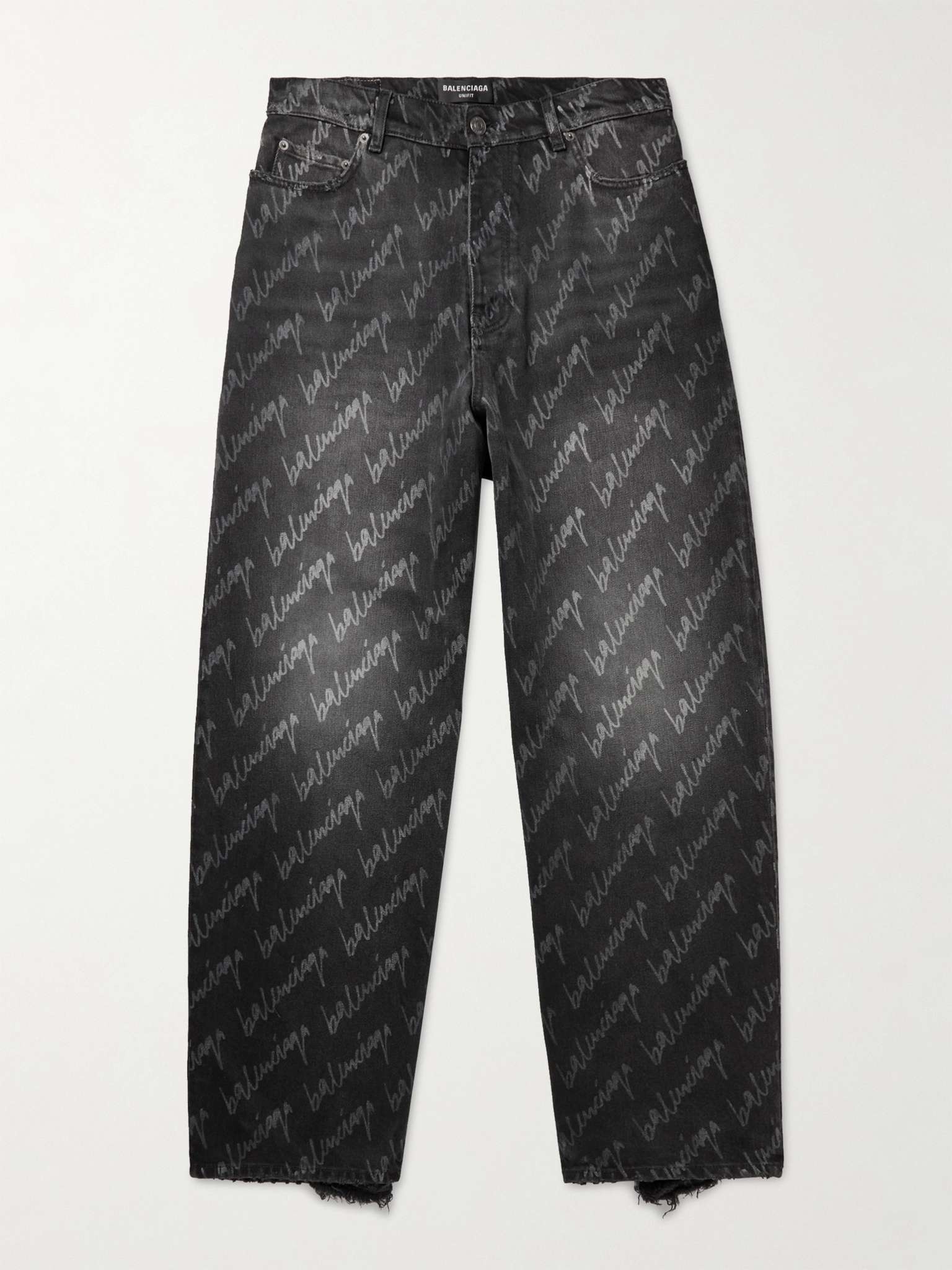 Wide-Leg Distressed Logo-Print Jeans - 1