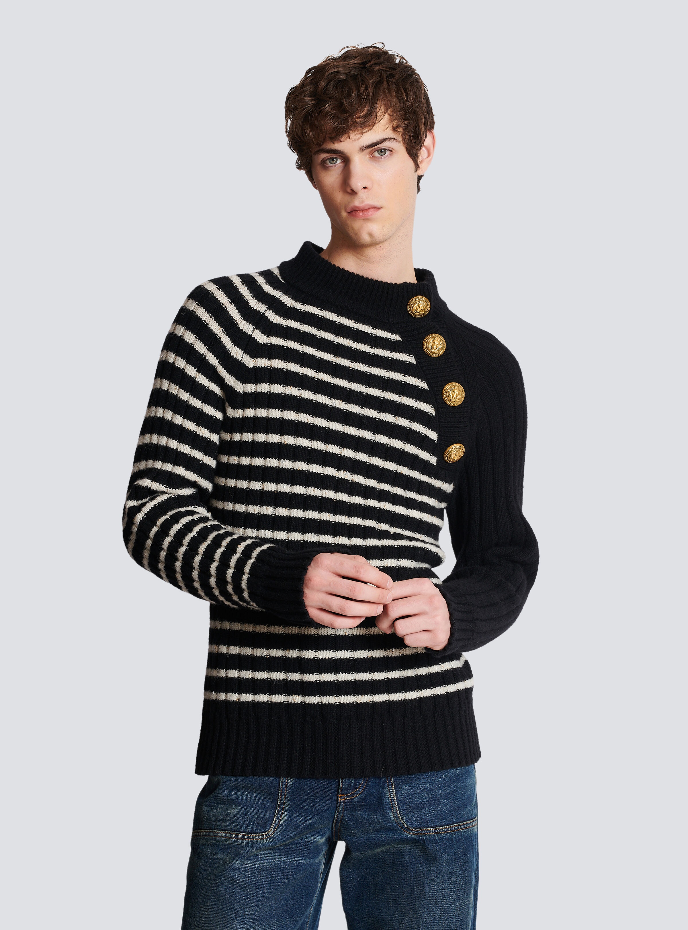 Striped jumper with golden buttons - 9