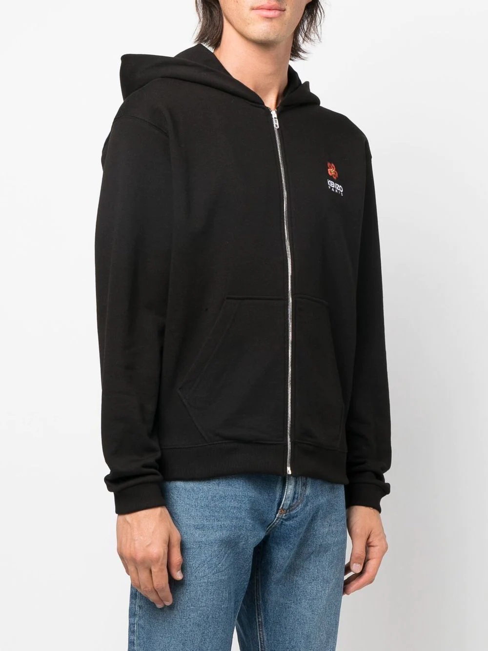 logo-embroidered zip-up hoodie - 3