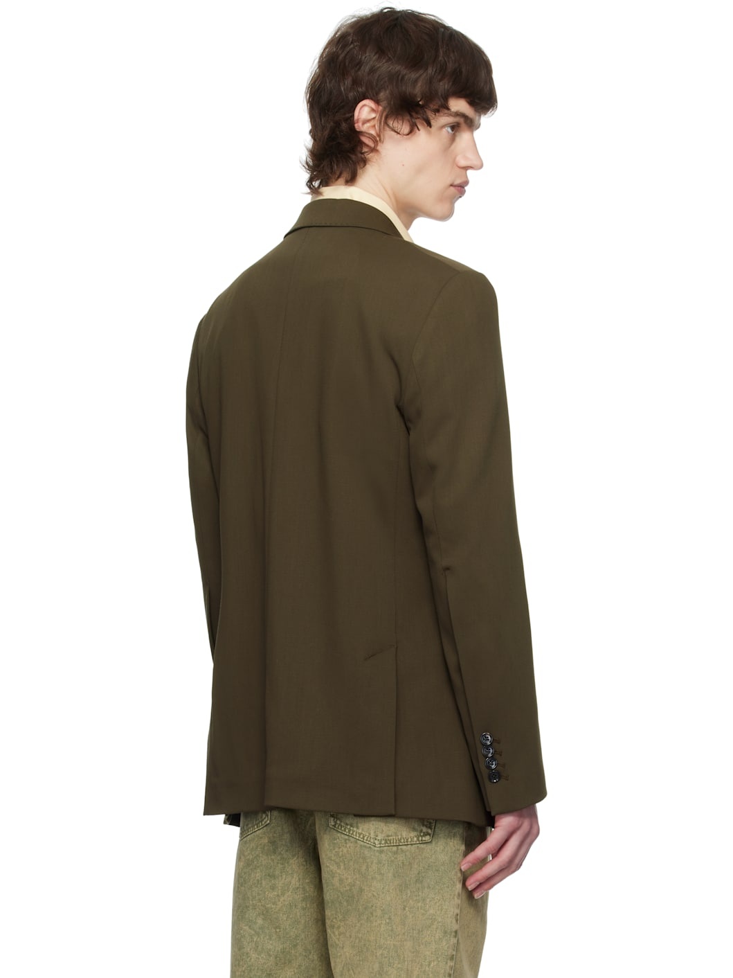 Khaki Wool Semi-Lined Blazer - 3