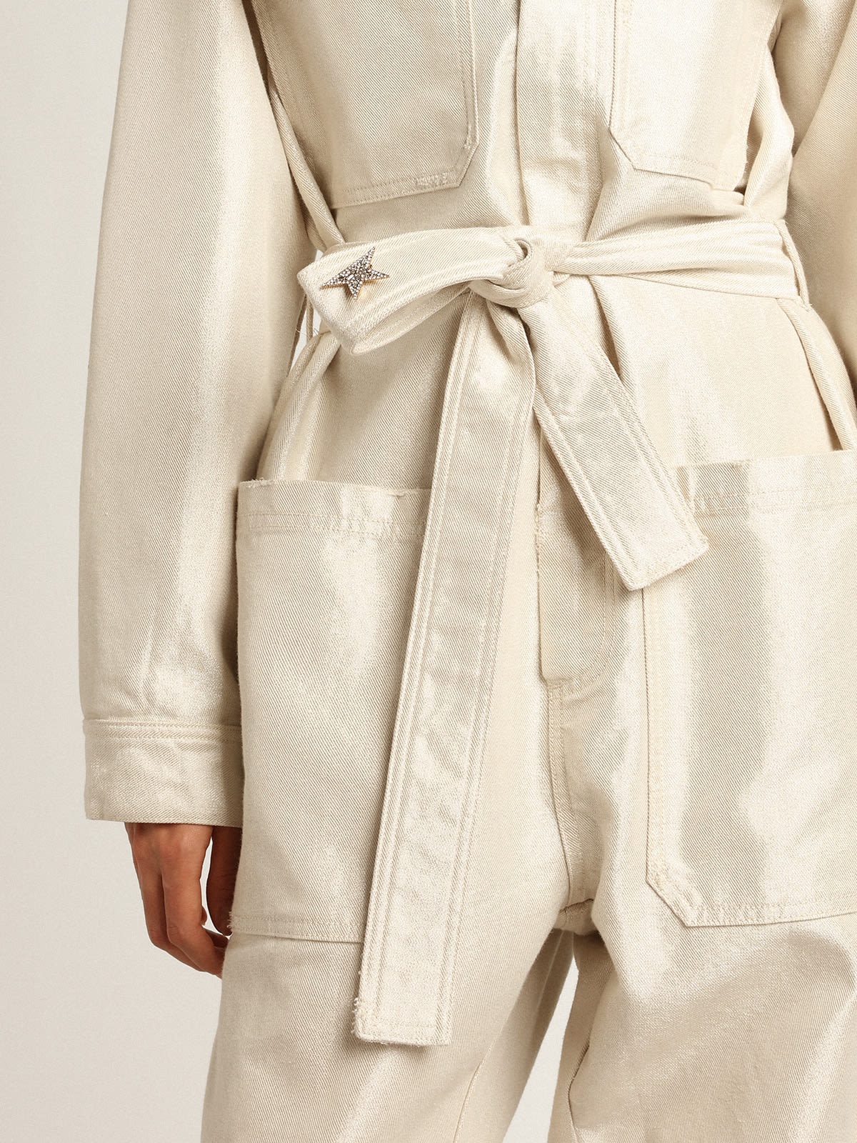 Golden white denim jumpsuit - 2