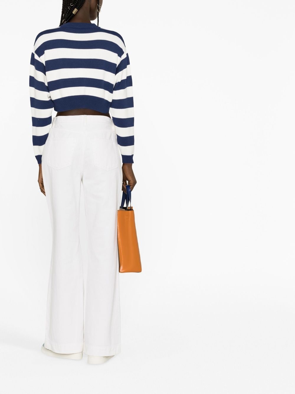 logo-embroidered striped cropped jumper - 4