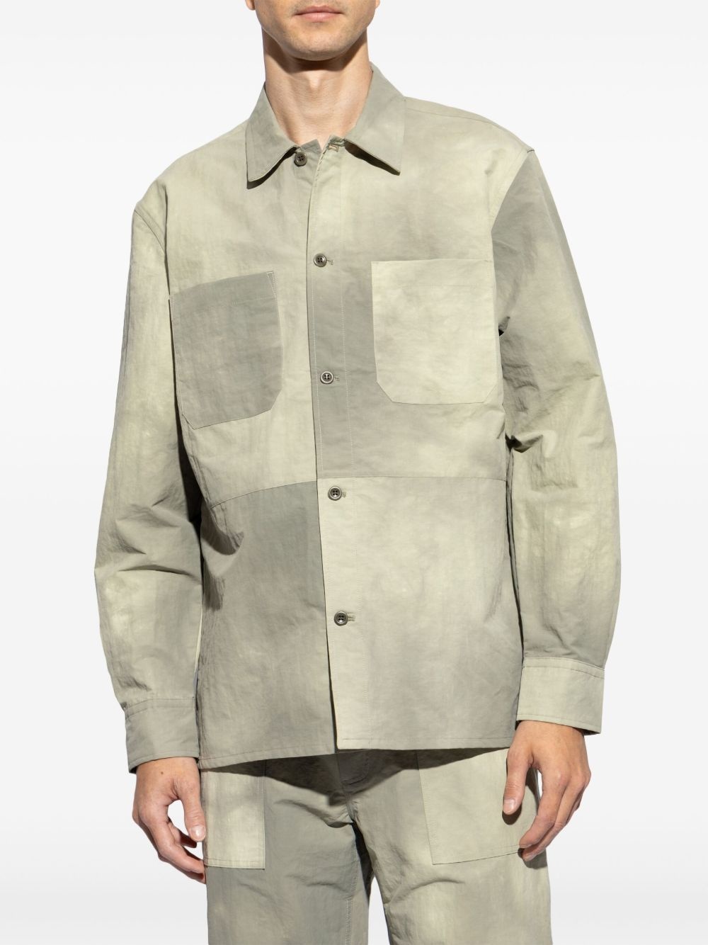 bleached-effect panelled shirt jacket - 3
