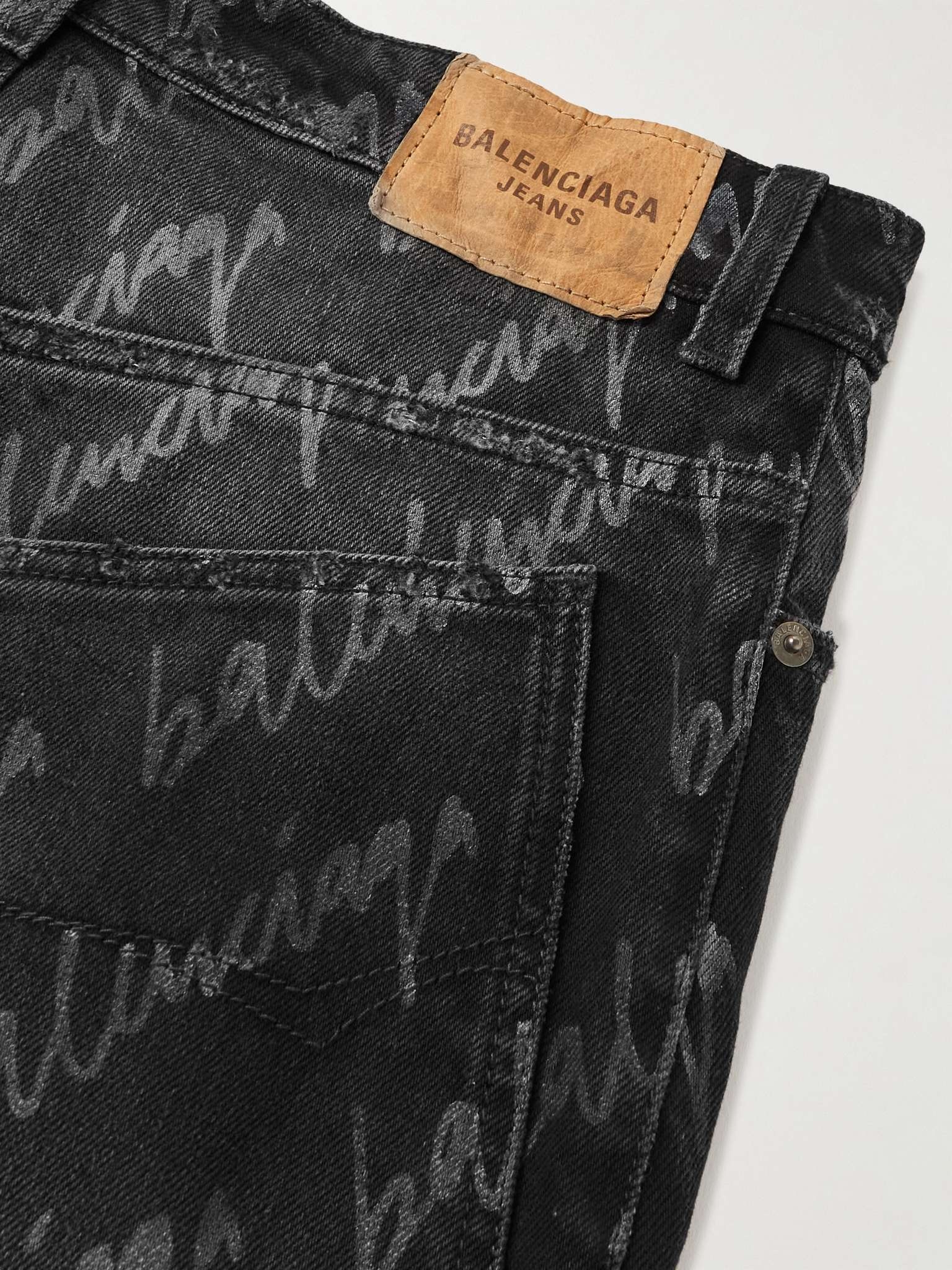 Wide-Leg Distressed Logo-Print Jeans - 5