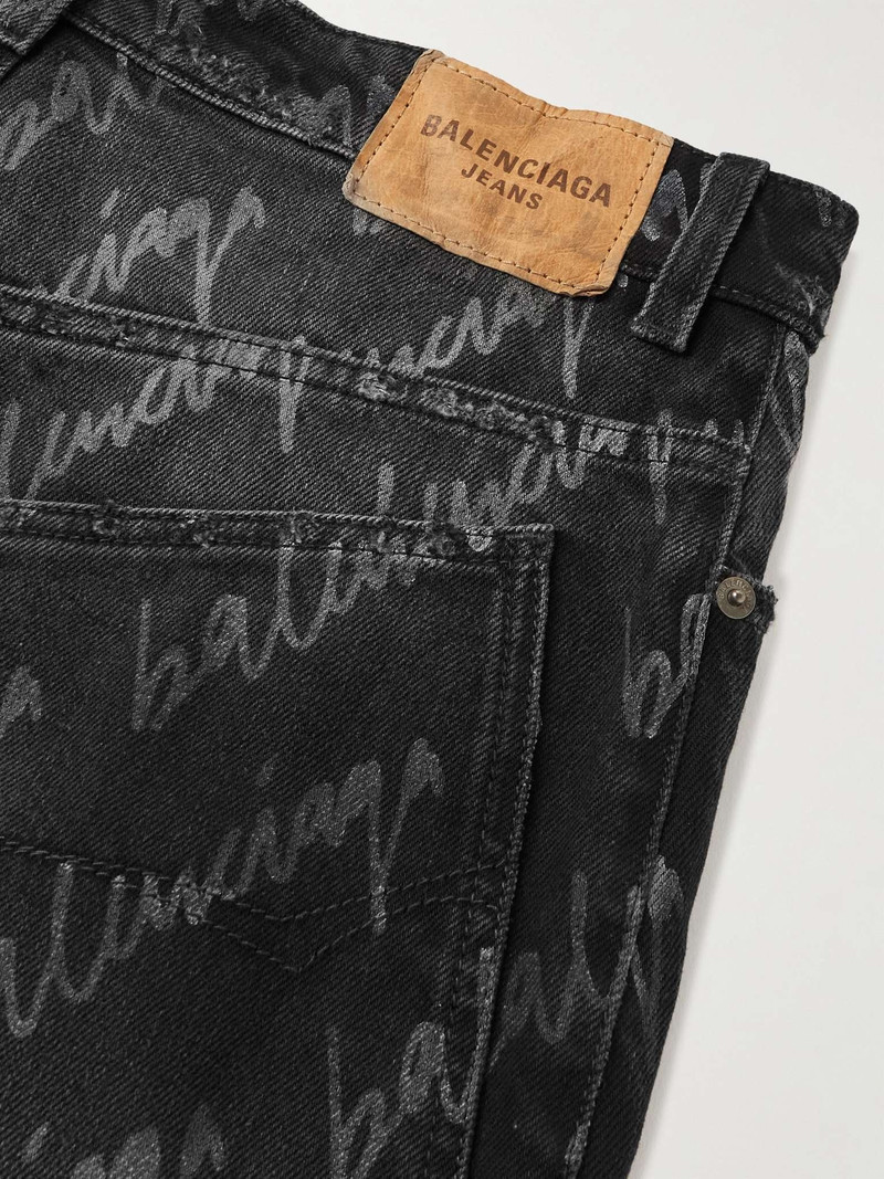 Wide-Leg Distressed Logo-Print Jeans 5