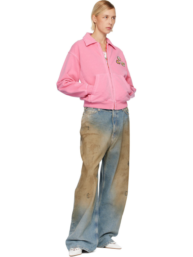 CASABLANCA Pink Washed Collar Zip Up Jacket outlook