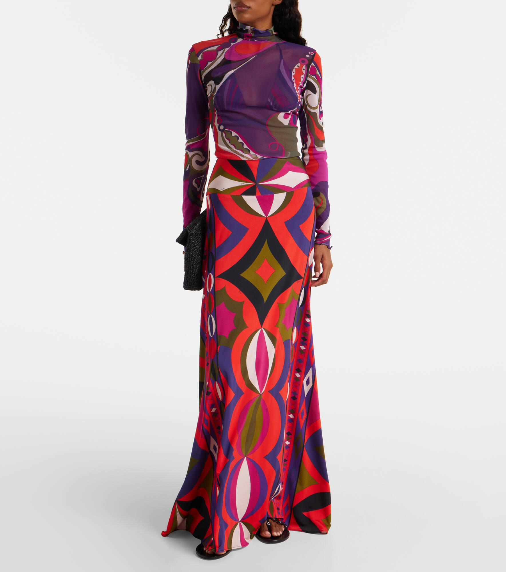 Printed jersey satin maxi skirt - 2