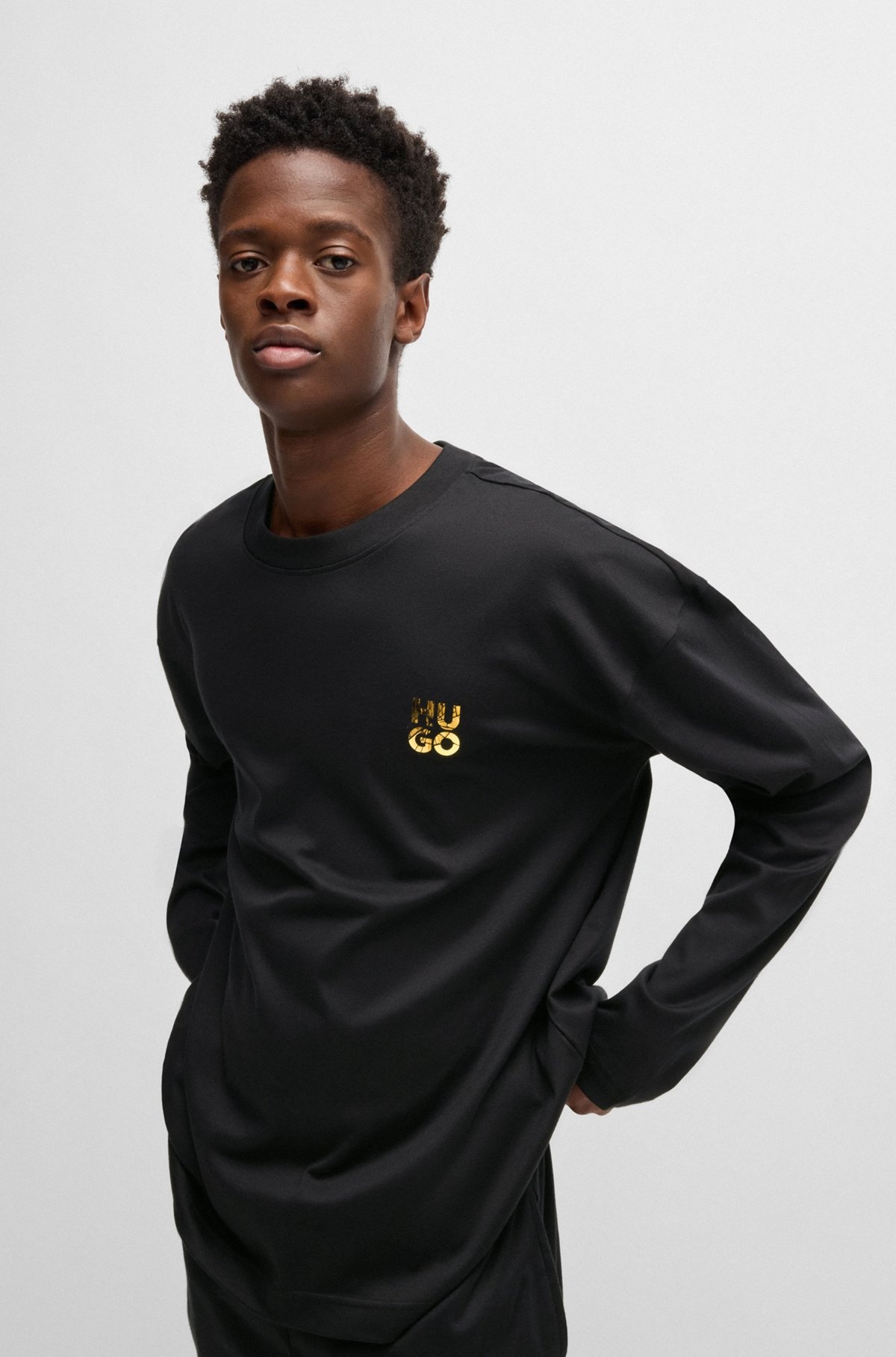 INTERLOCK-COTTON PAJAMA TOP WITH IRIDESCENT LOGO - 2