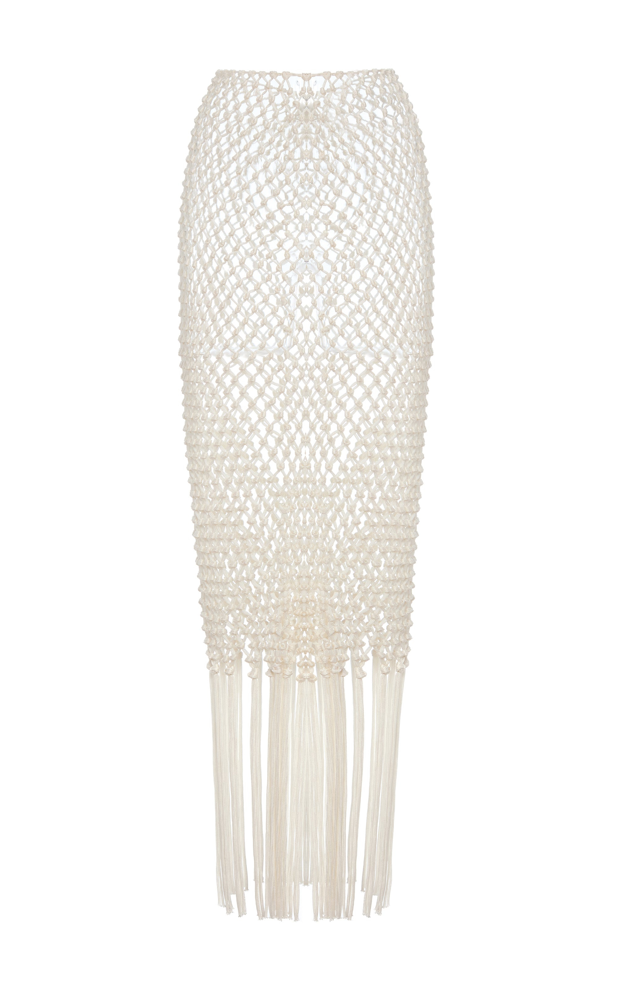Zana Fringe Macrame Maxi Skirt in Ivory Silk - 1