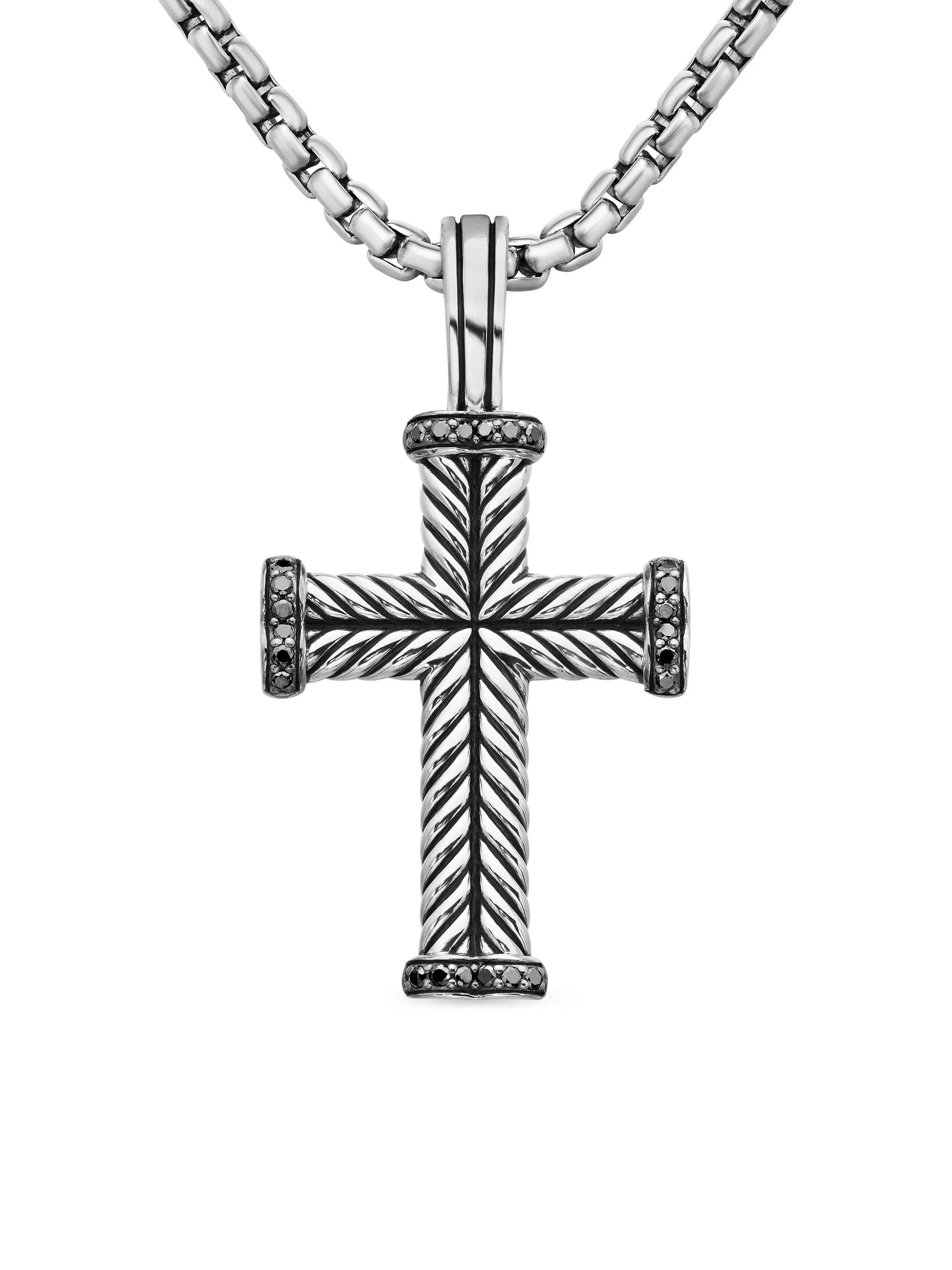 Men's Chevron Cross Pendant in Sterling Silver - Black Diamond - 1