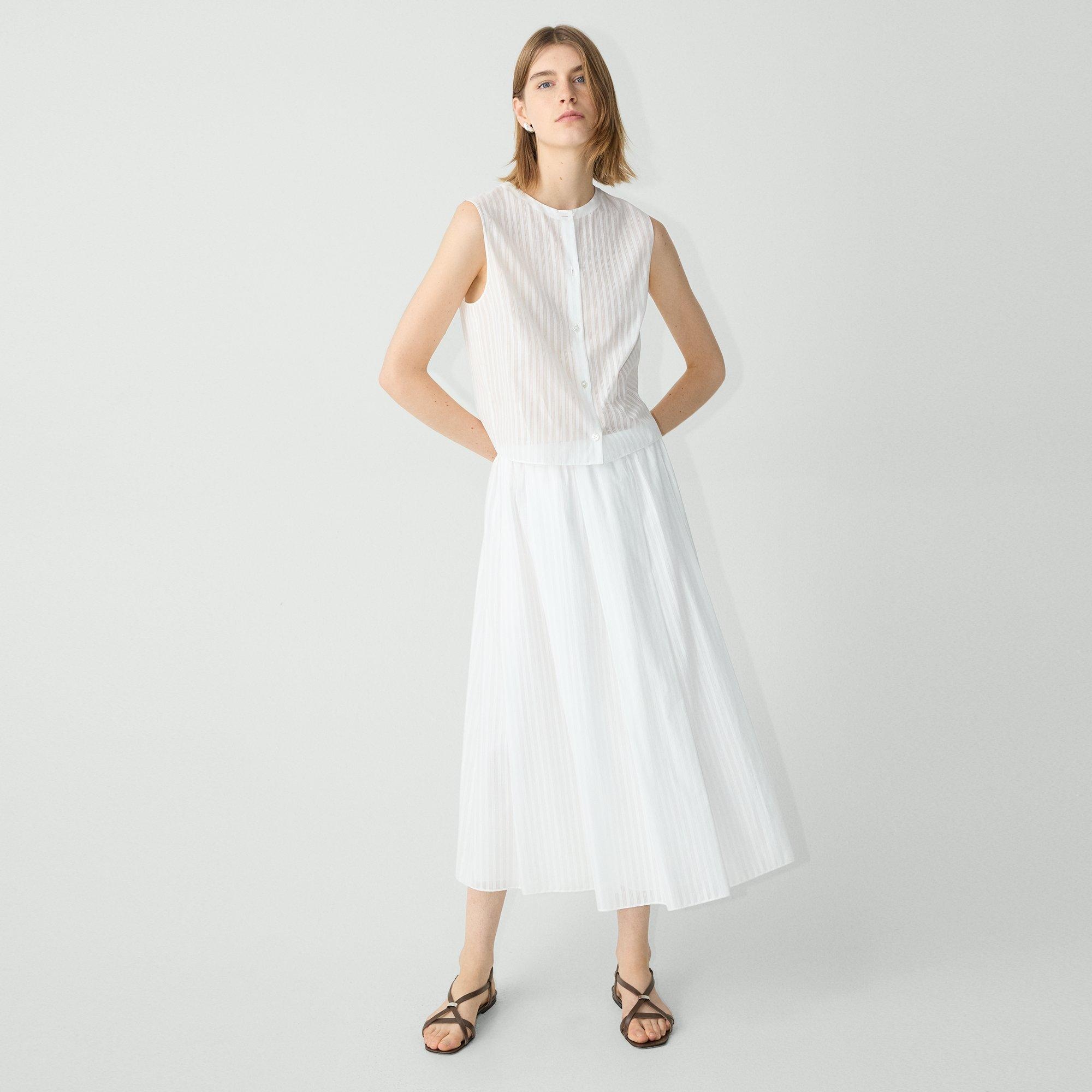 Pleated A-Line Skirt in Linear Cotton - 6