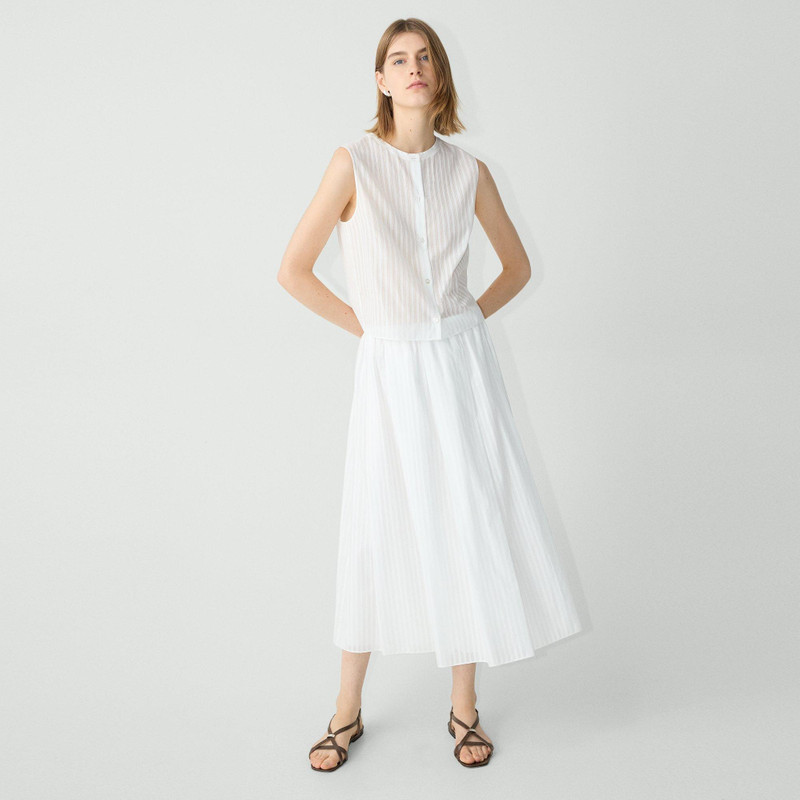 Theory Pleated A-Line Skirt in Linear Cotton outlook