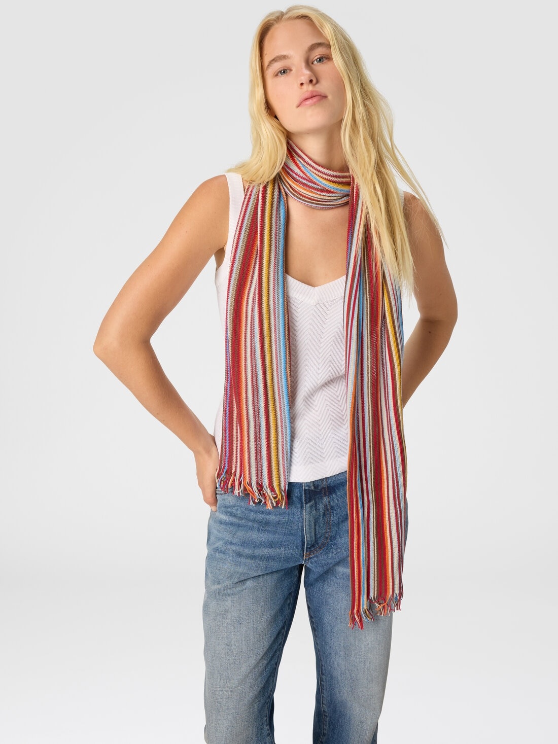 100% Cotton Striped Pattern Scarf - 3