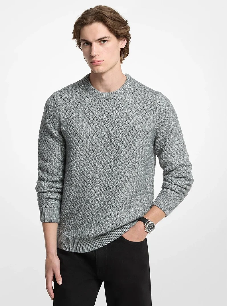 Crosshatch Cotton Blend Sweater - 1