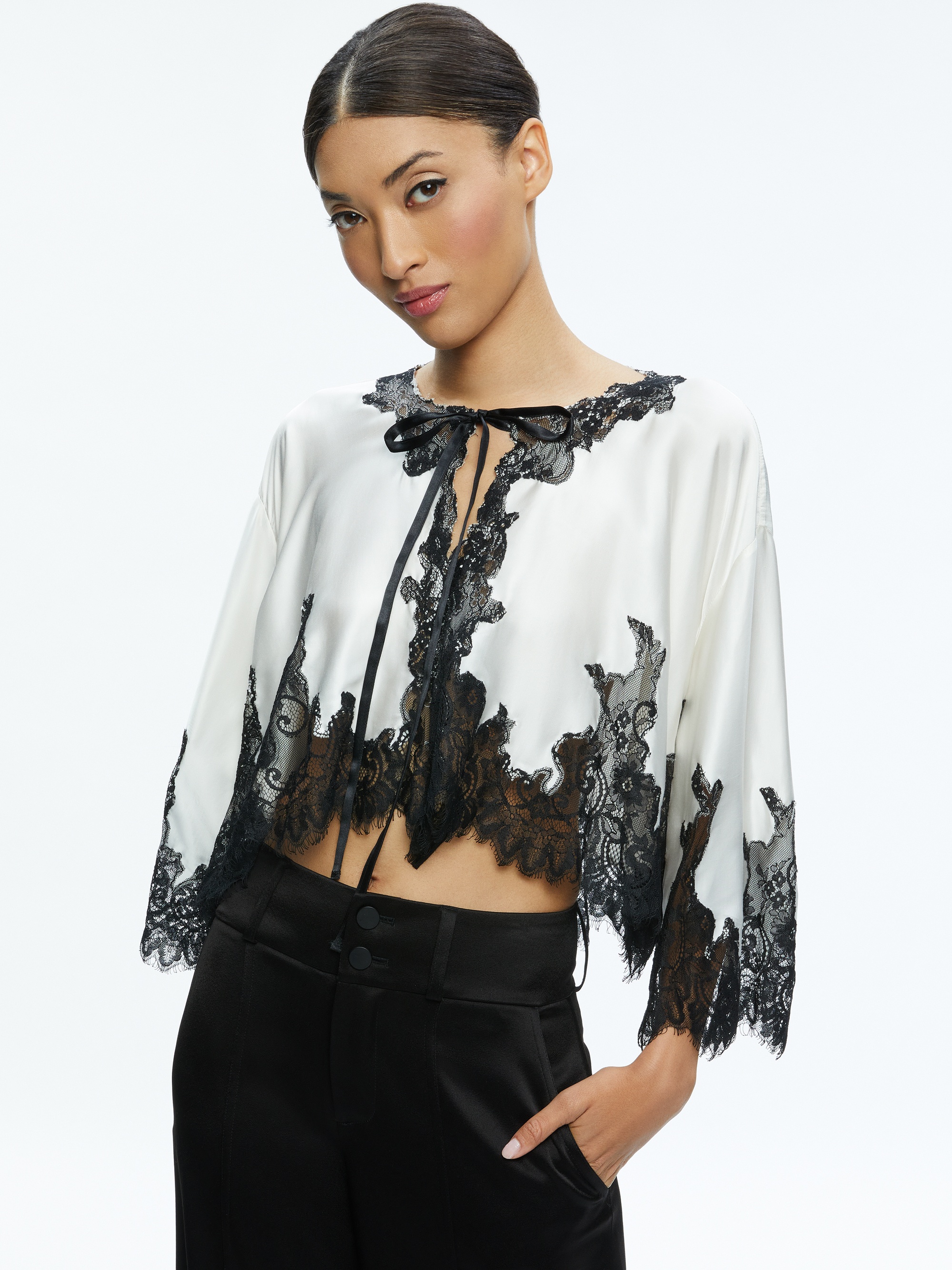 LOREE LACE TIE FRONT CROPPED JACKET - 2