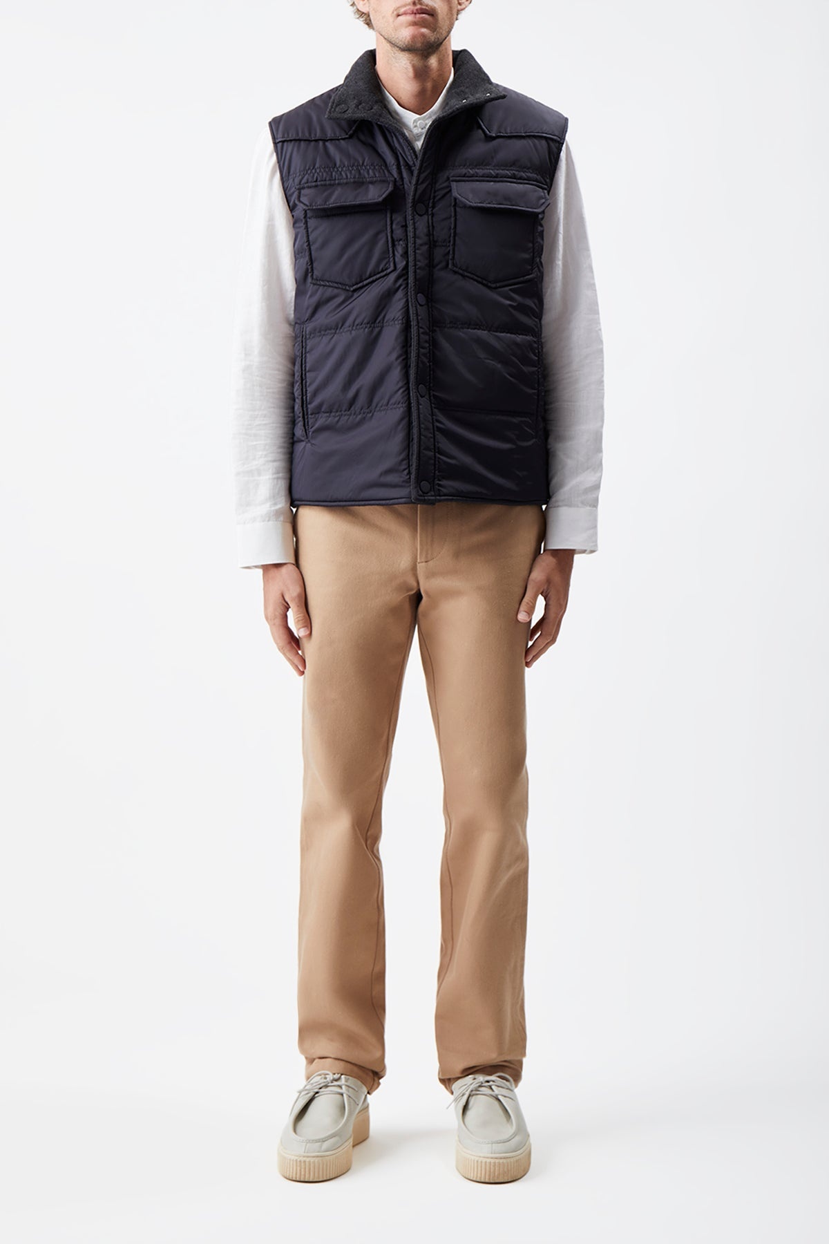 Clay Reversible Puffer Vest in Charcoal Cashmere and Nylon - 4
