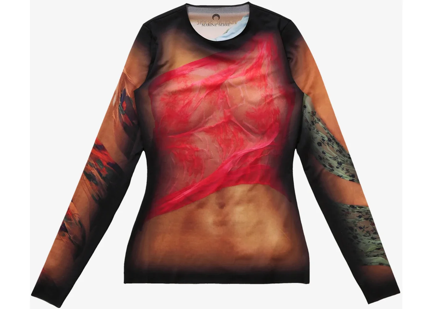 Marine Serre Logo Recycled Draped Statue Jersey Ss Crewneck Top Dark Beige - 1