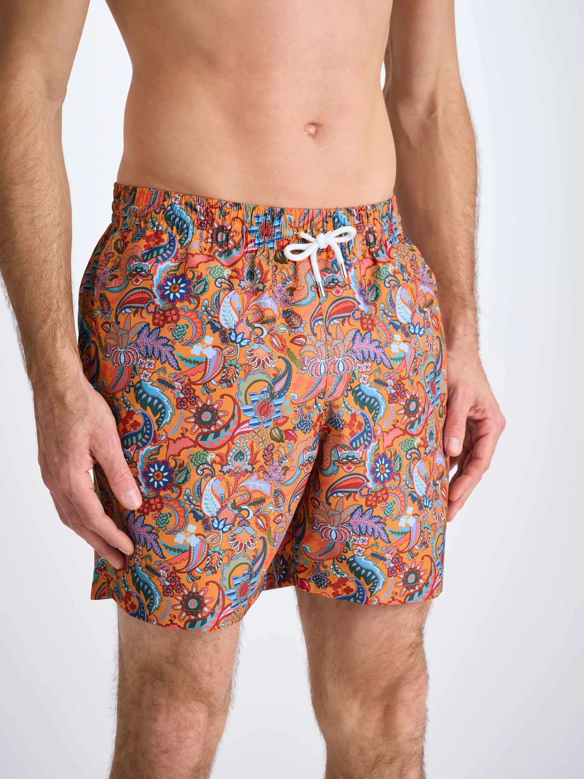 Men's Swim Shorts Apricot Jungle Paisley Print - 1