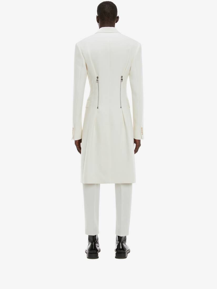 Zip Detail Tailored Coat in Bone - 4