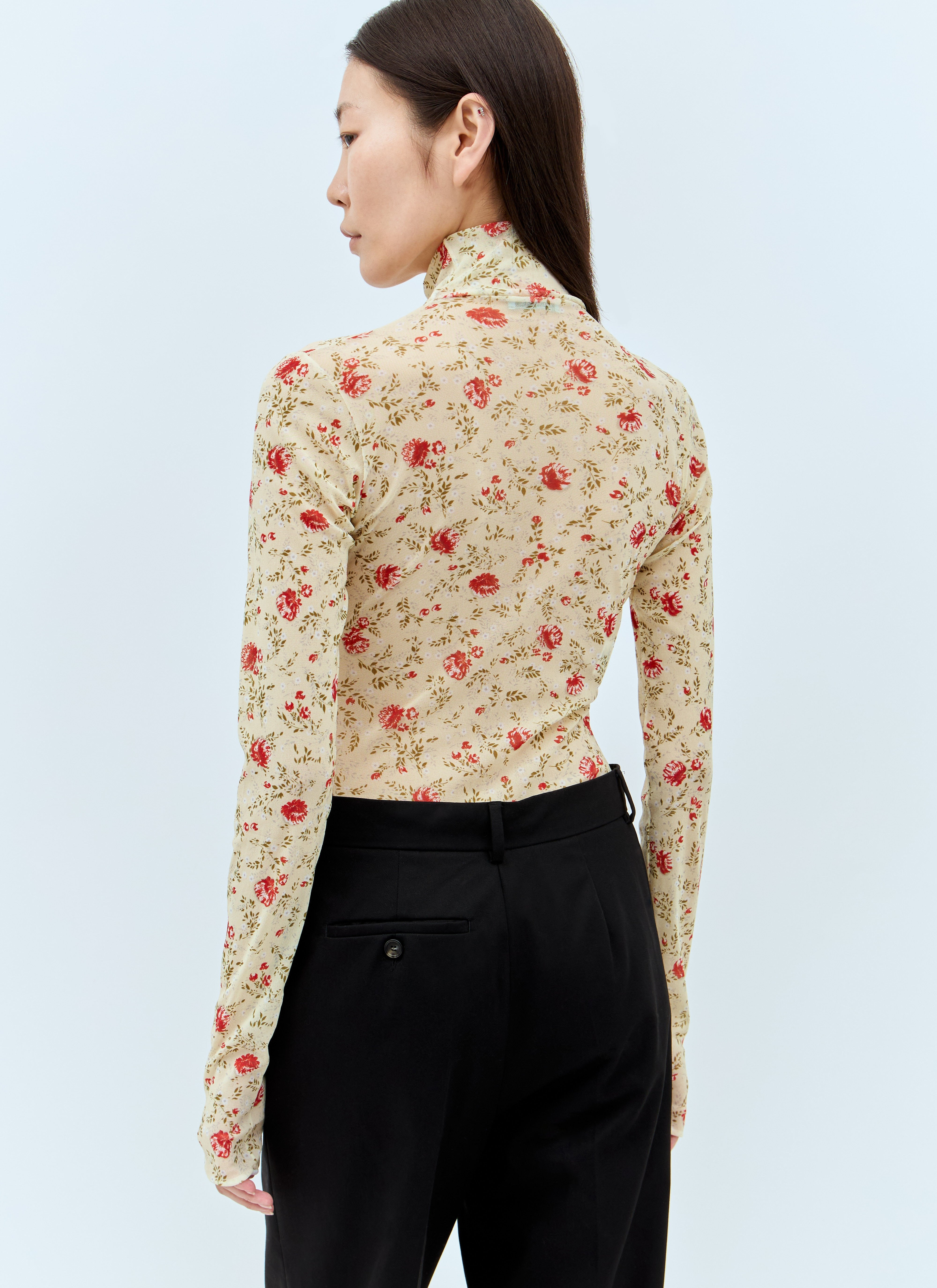 Prada Women Printed Stretch Tulle Bodysuit - 6