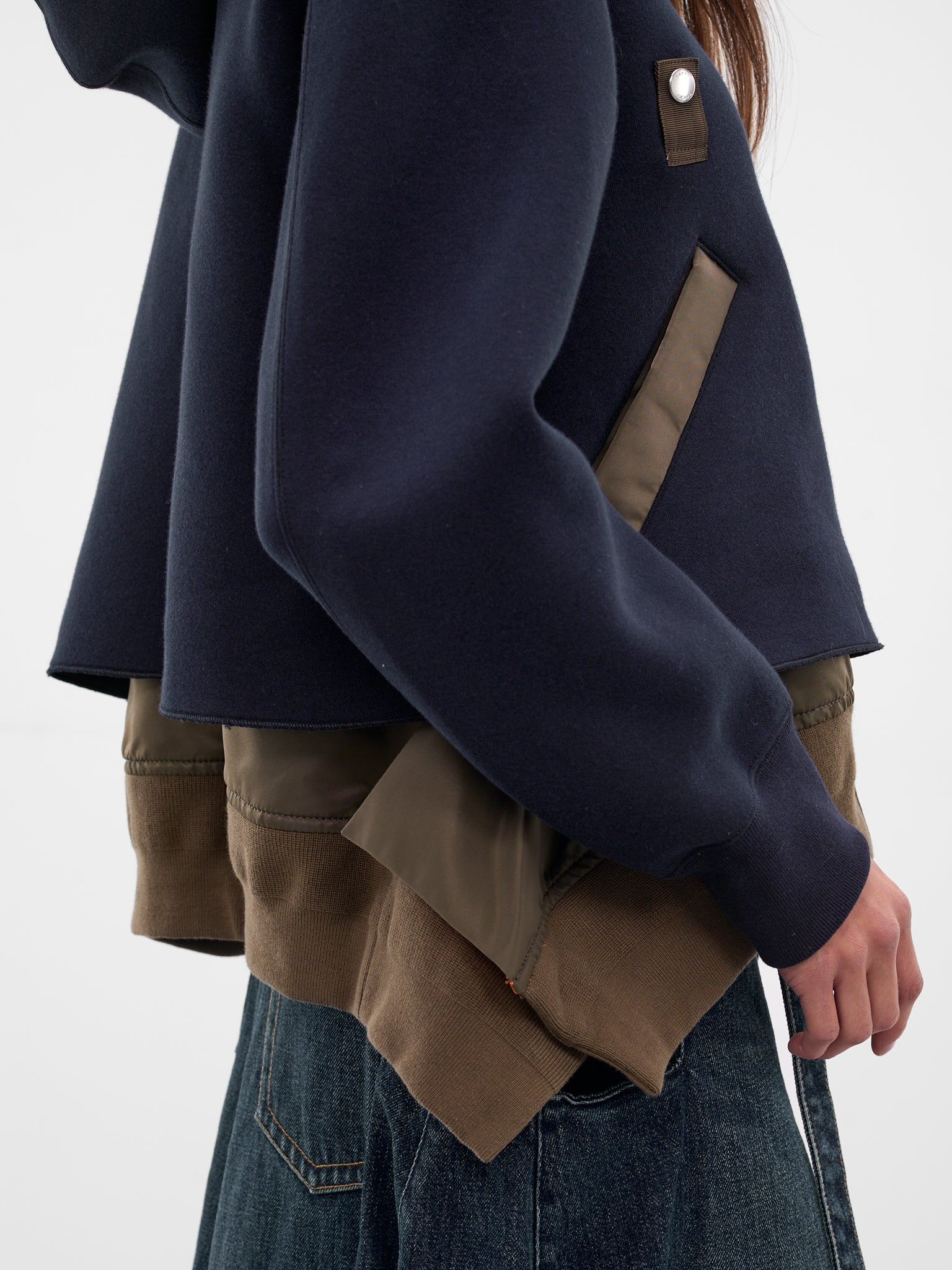 Navy Mixed-Material Zip Hoodie - 5