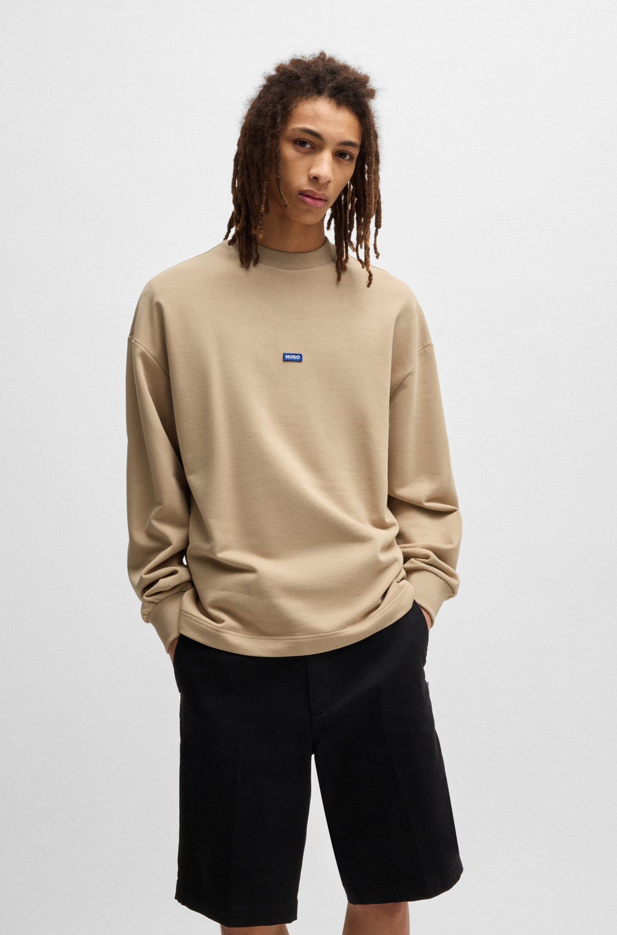 COTTON-TERRY SWEATSHIRT WITH BLUE LOGO LABEL - 2