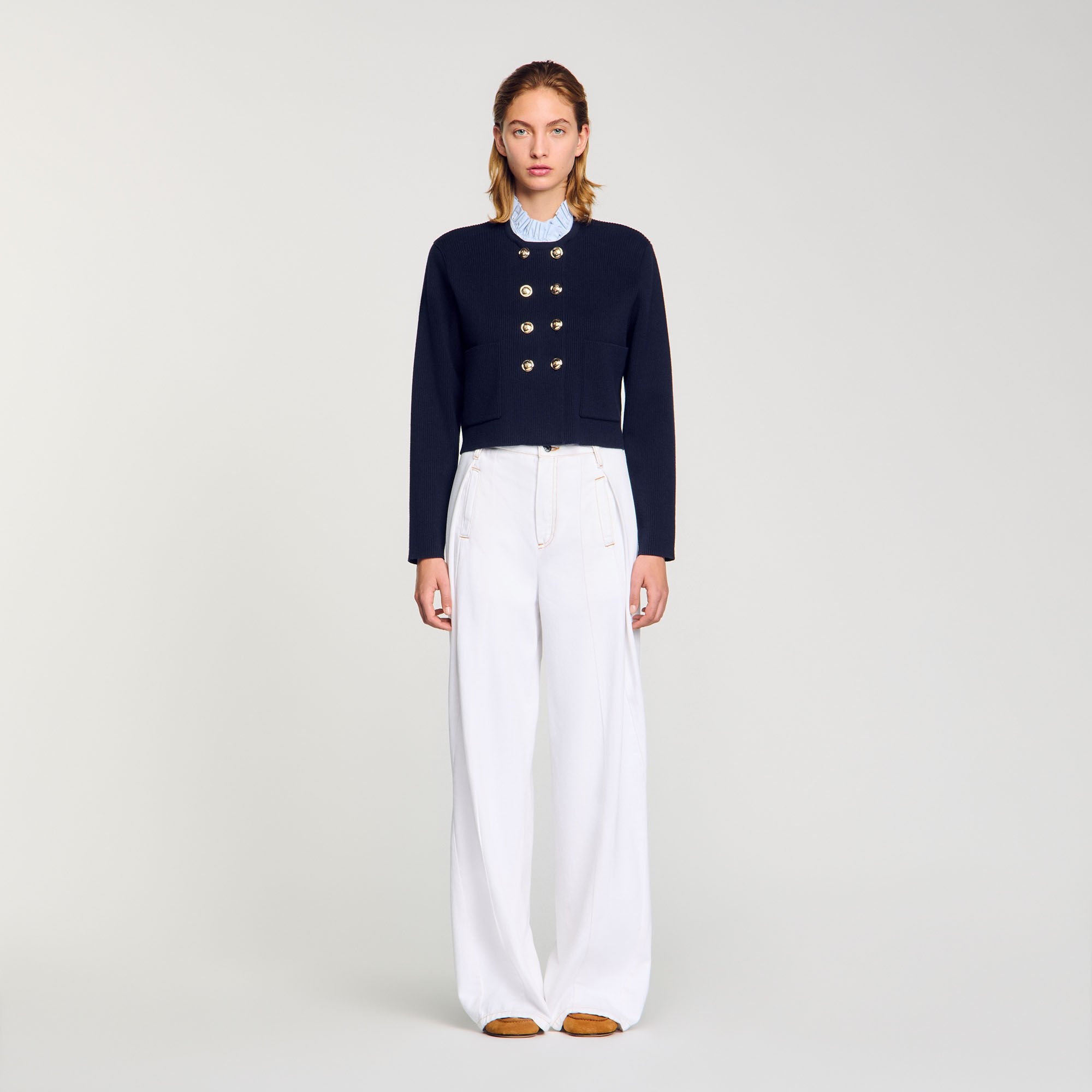 CARDIGAN WITH REMOVABLE RUFFLED COLLAR - 2