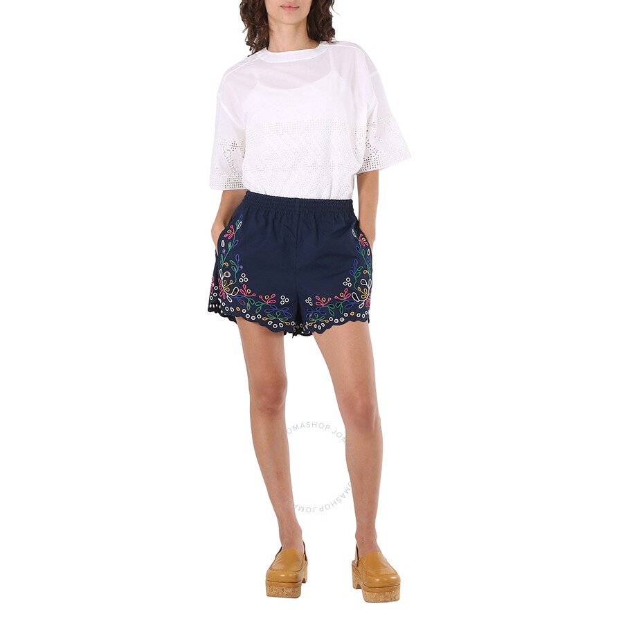 Chloe Ladies Multicolor Blue Embroidered Mini Shorts - 6