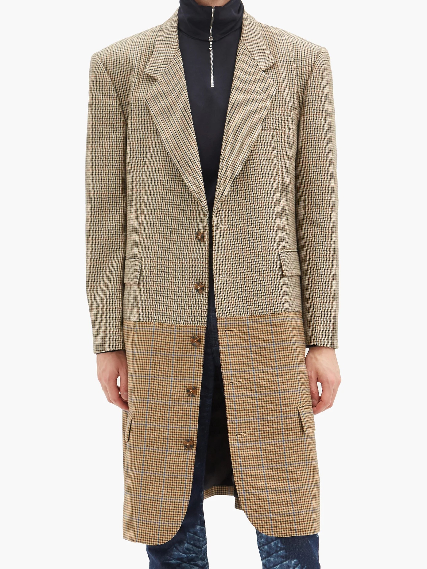 Banded gun-club checked wool overcoat - 6