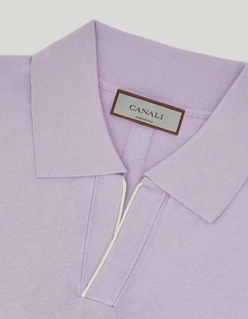 LILAC COTTON AND SILK POLO SHIRT WITH CONTRASTING PIPING 6