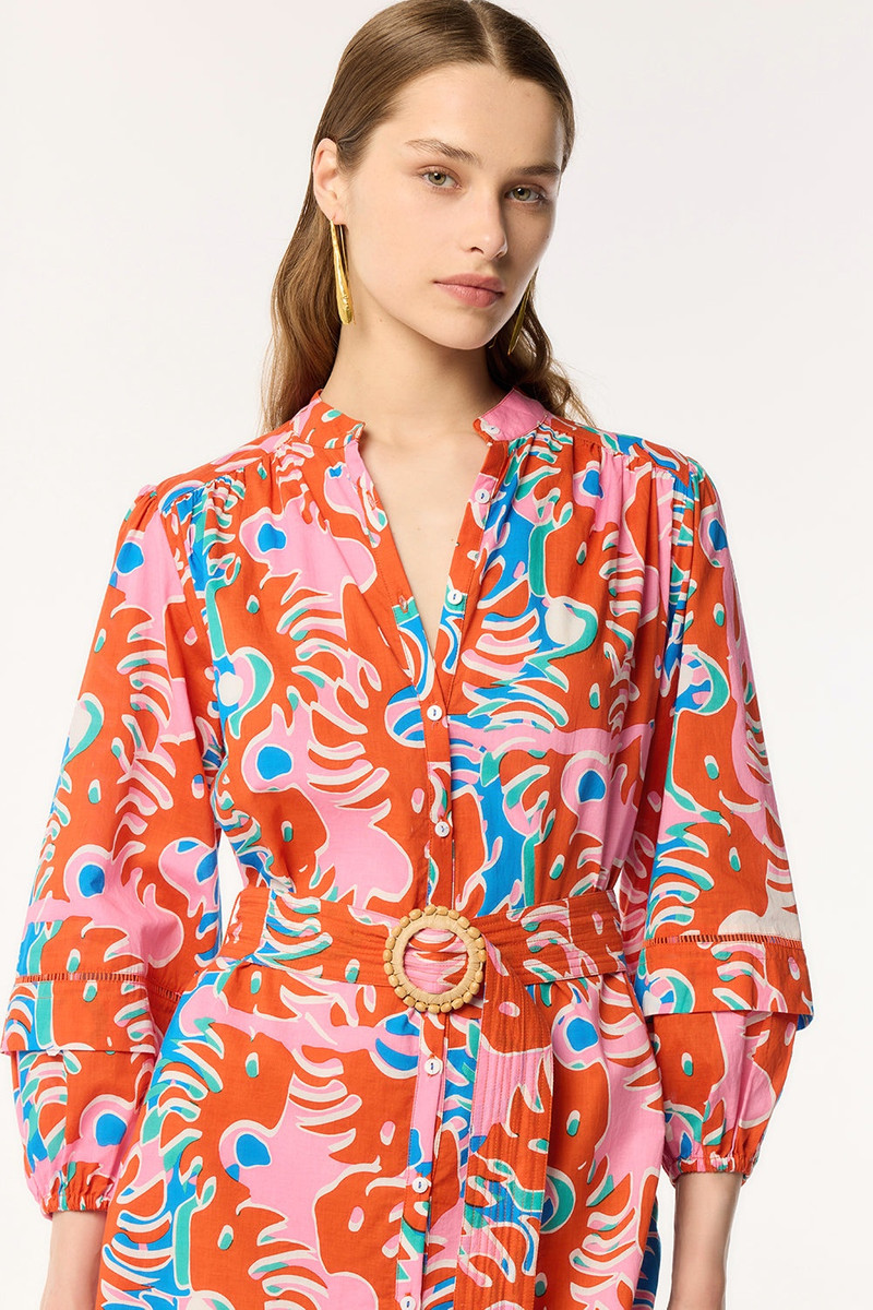 Poupette St Barth Long Dress Cathy - Red Geo Afro outlook