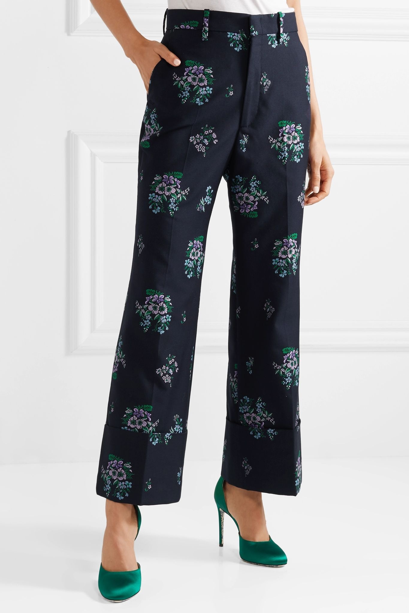 Cotton and wool-blend jacquard wide-leg pants - 3