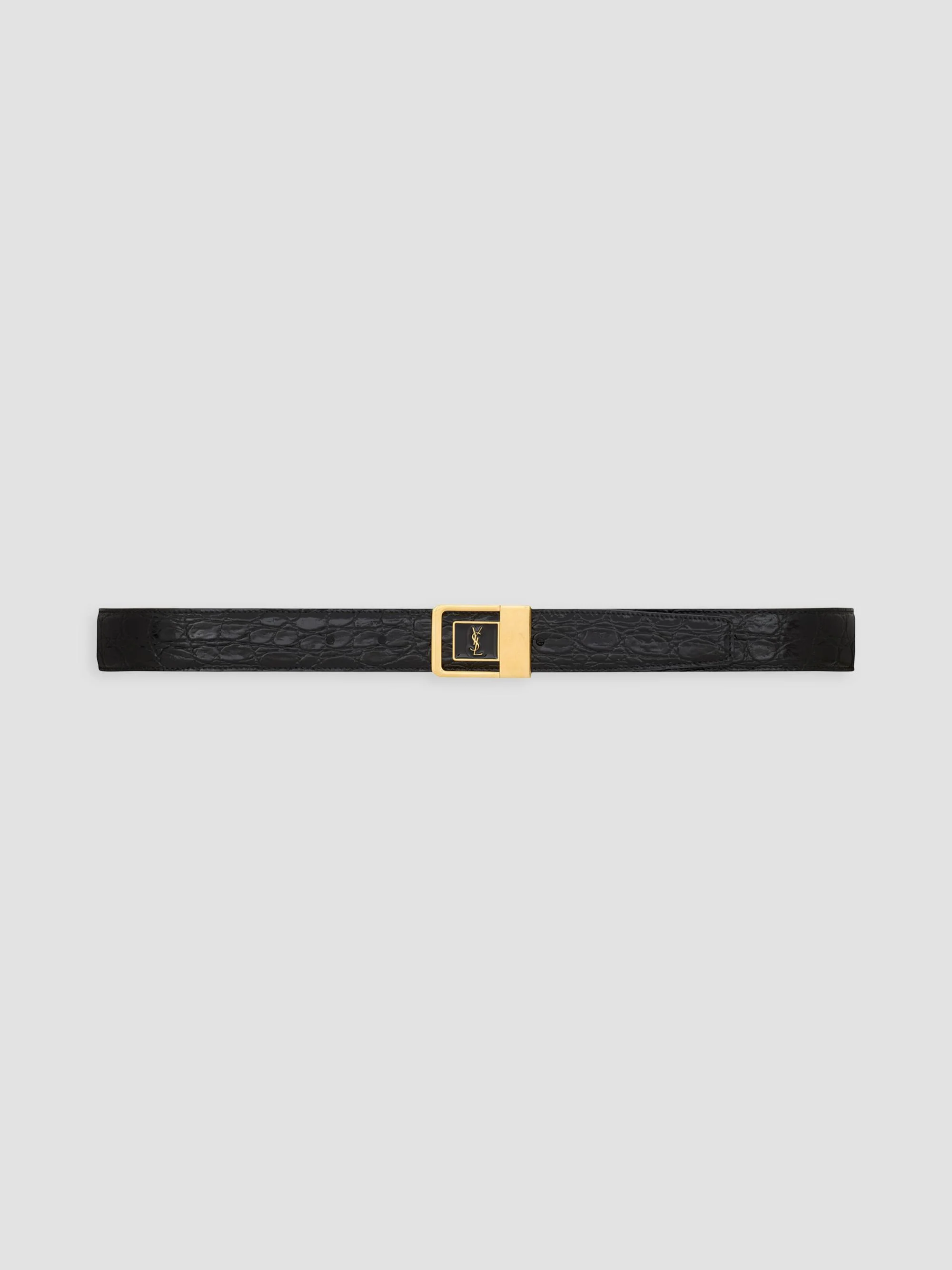 Men's La 66 Belt in Crocodile-Embossed Leather - Black - 1