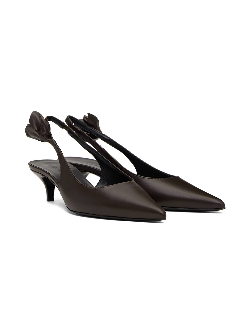Brown Slingback Rose Kitten Heels - 4