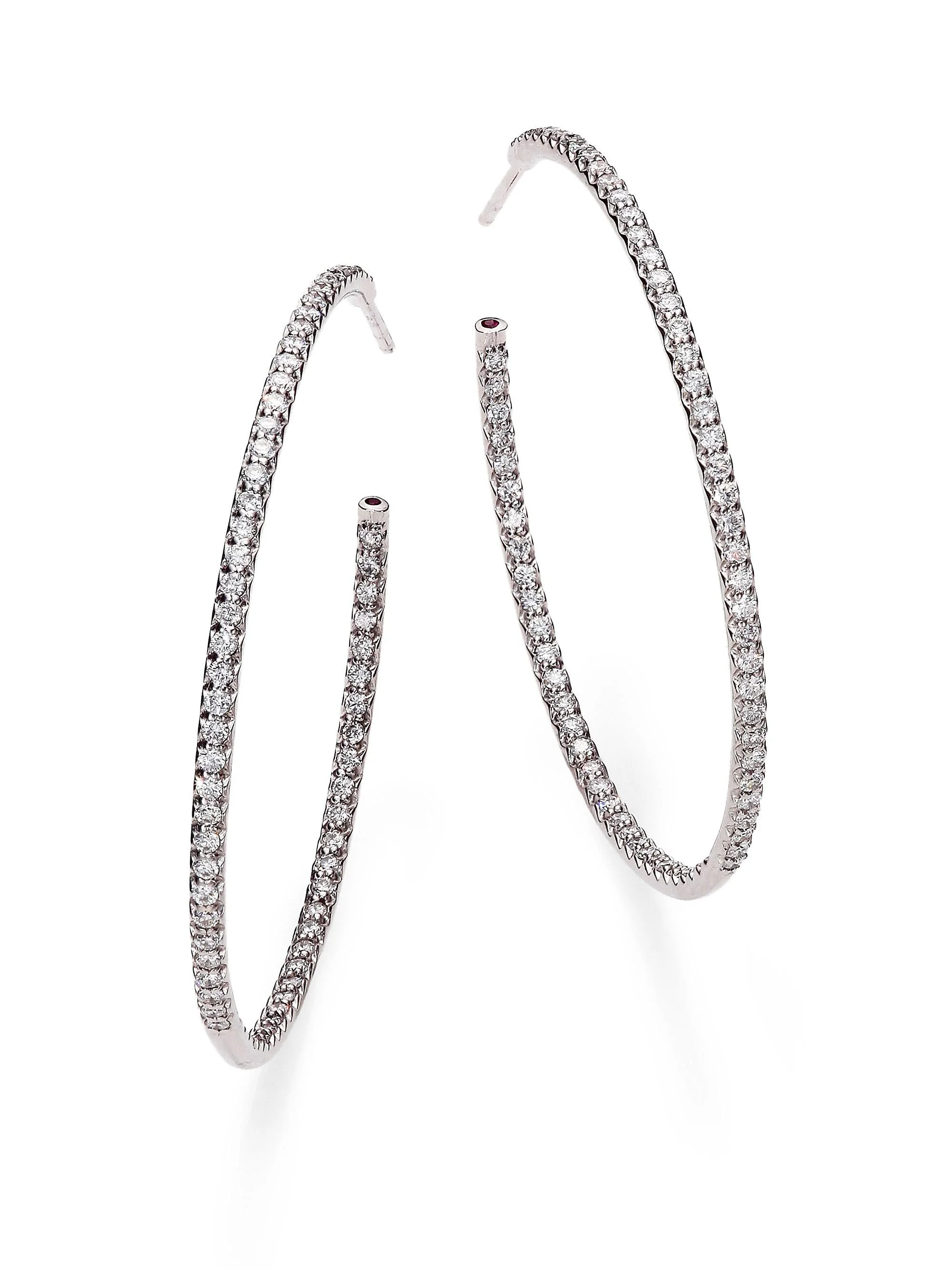 Women's 1.4 TCW Diamond & 18K White Gold Inside-Outside Hoop Earrings/1.75" - White Gold - 1