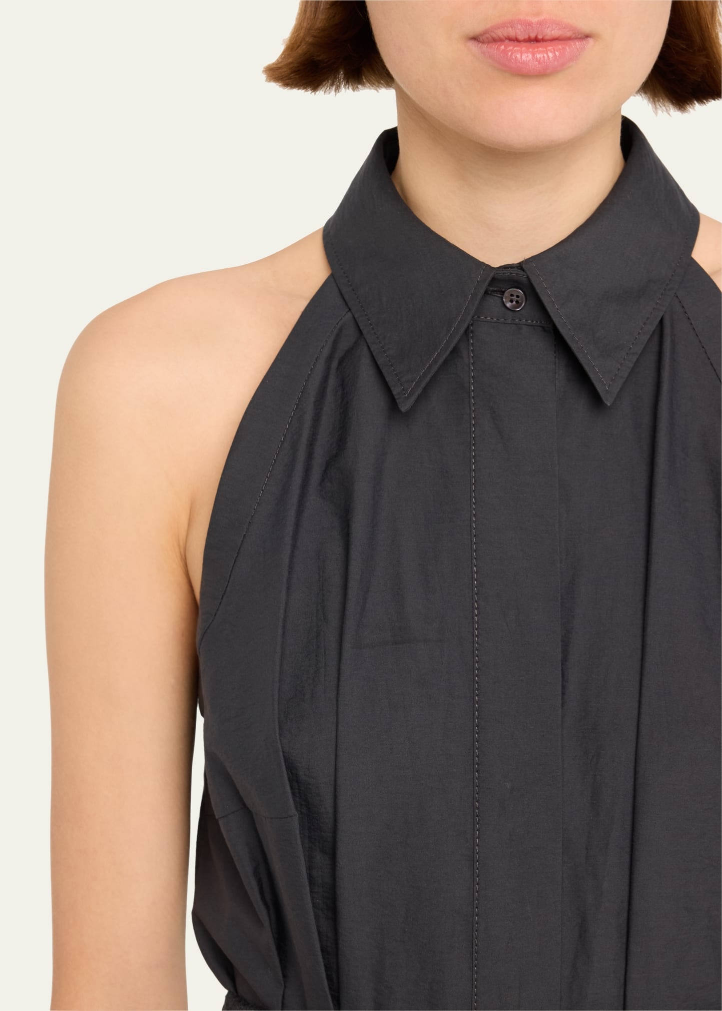 Techno Cotton Popeline Shirtdress with Raffia Belt and Monili Detail - 5