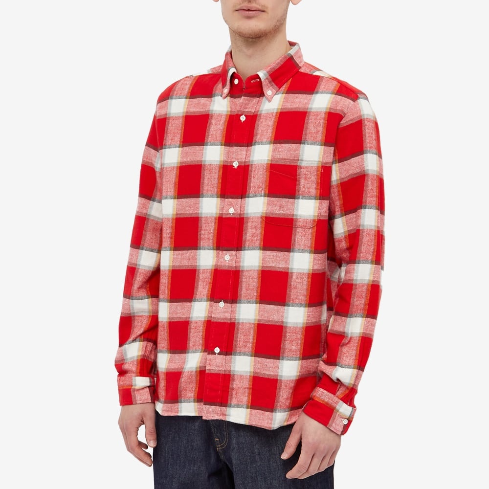 Beams Plus Button Down Check Flannel Shirt - 3