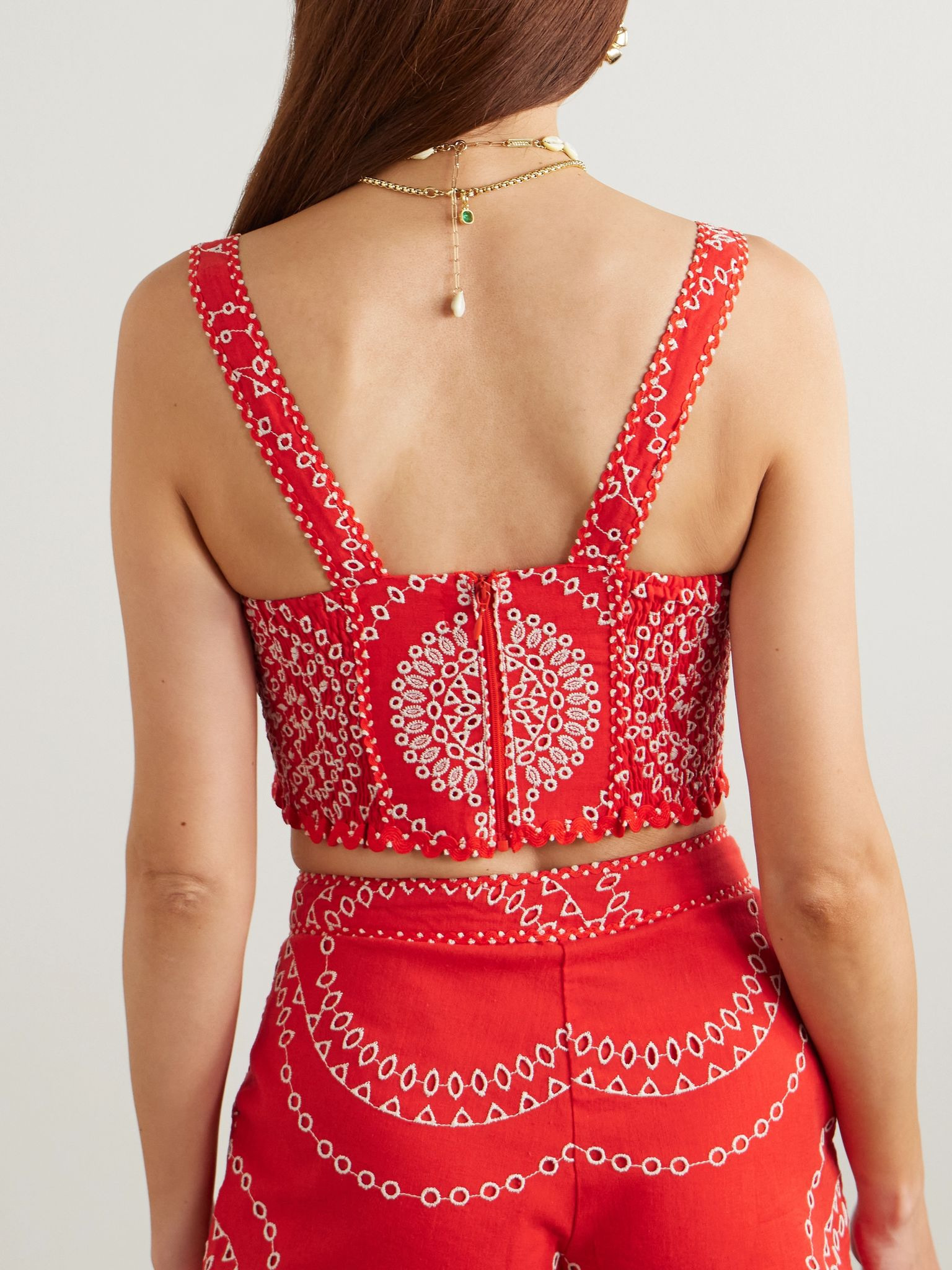 Goldie broderie anglaise cotton-blend bustier top Red - 3