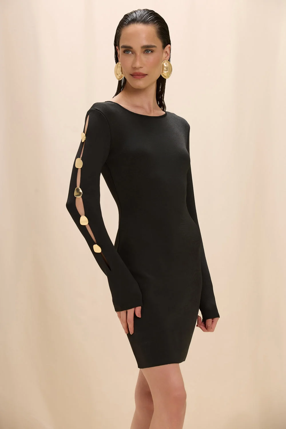 BIBI KNIT LONG SLEEVE MINI DRESS - 1