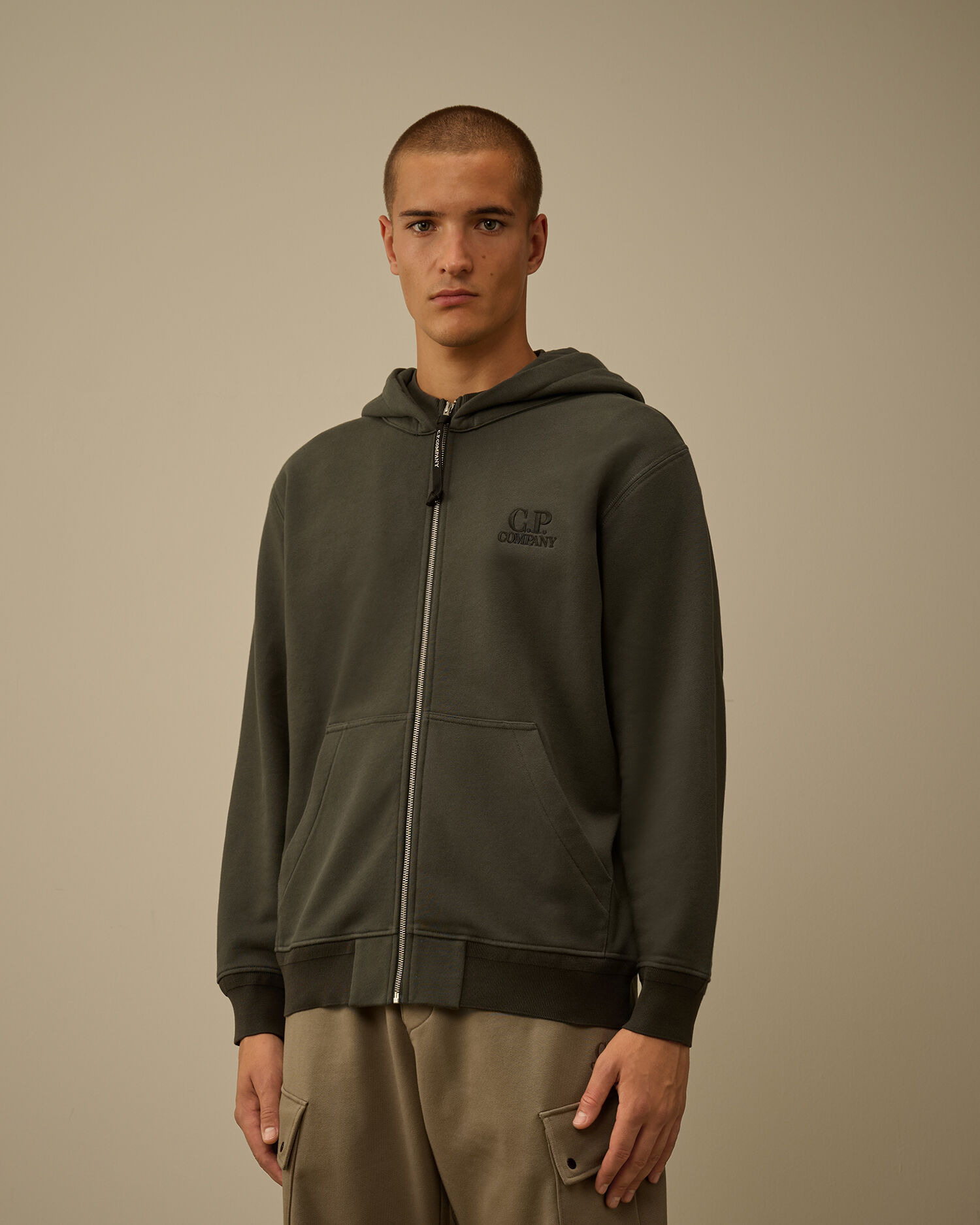 Diagonal Raised Fleece Hooded Full Zip Sweatshirt - 3