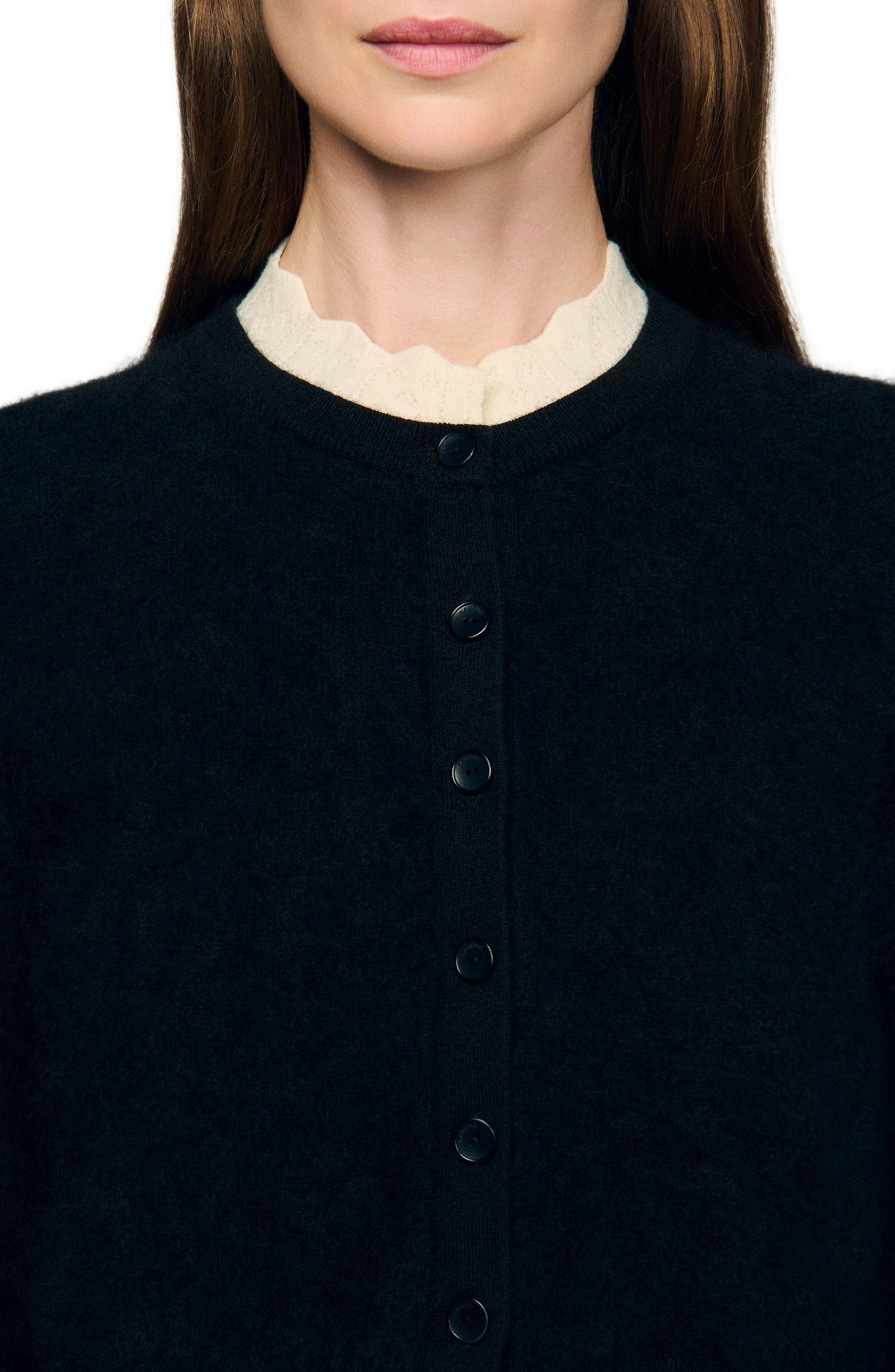 SANDRO Pointelle collar cardigan in Black at Nordstrom - 4