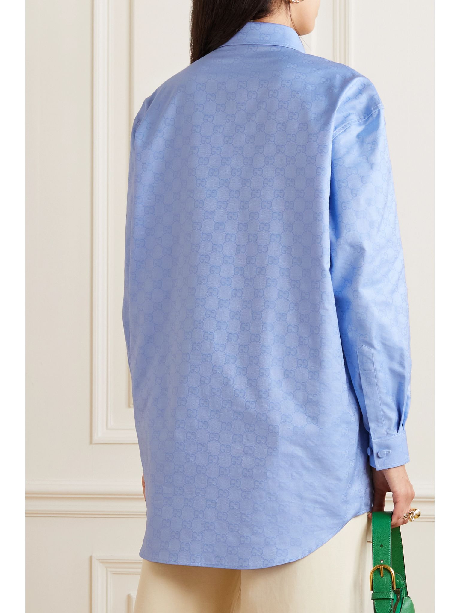 GG Supreme cotton Oxford-jacquard shirt Light blue - 4