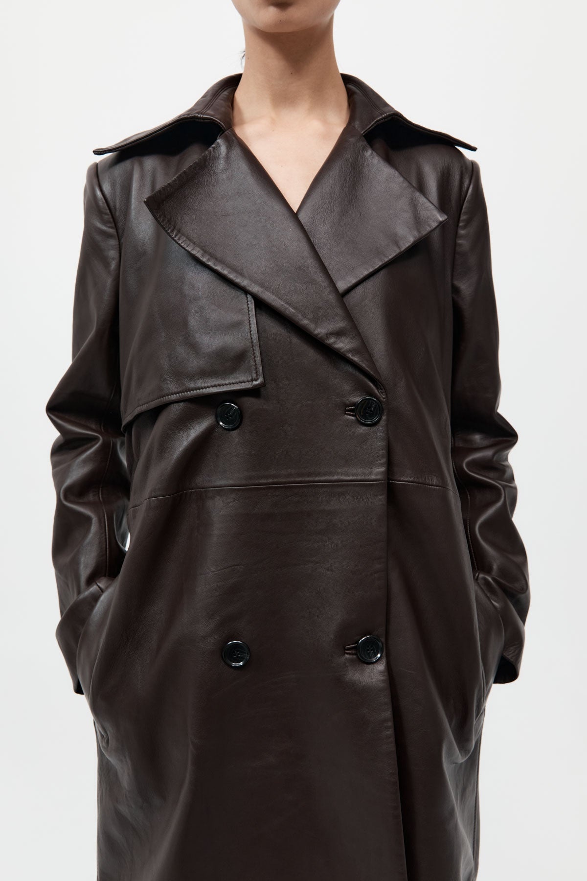 Leather Trench Coat - Chocolate - 2