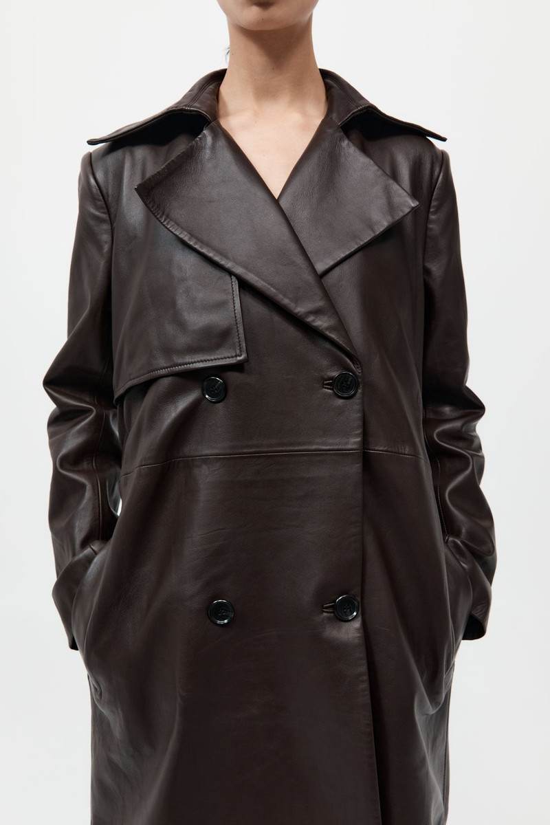 ST. AGNI Leather Trench Coat - Chocolate outlook